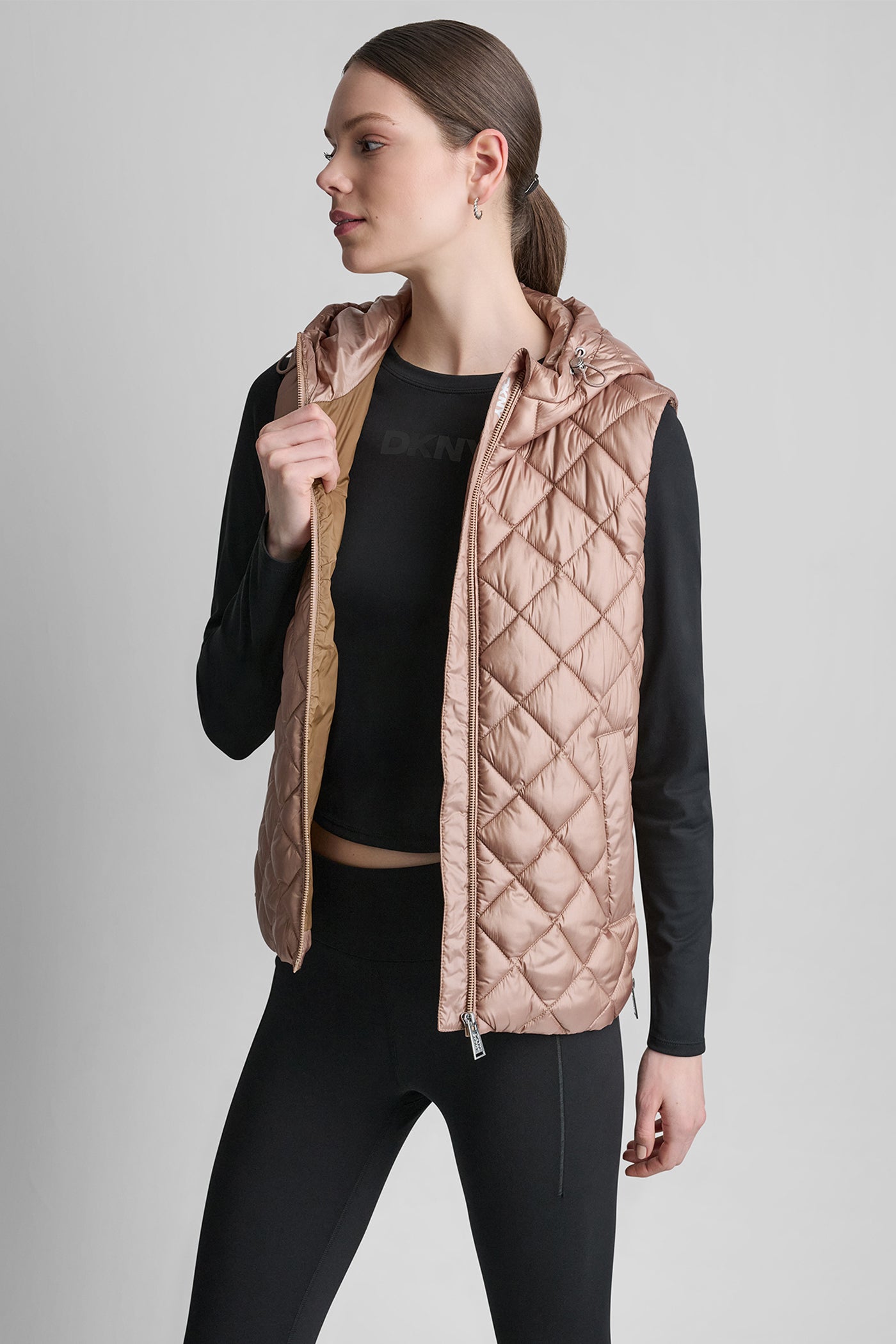 HOODED DIAMOND QUILTED VEST VIEW 6