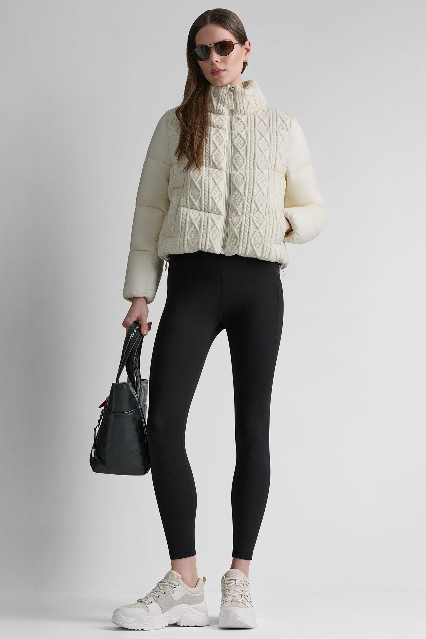 CABLE KNIT MOCK NECK PUFFER JACKET VIEW 10