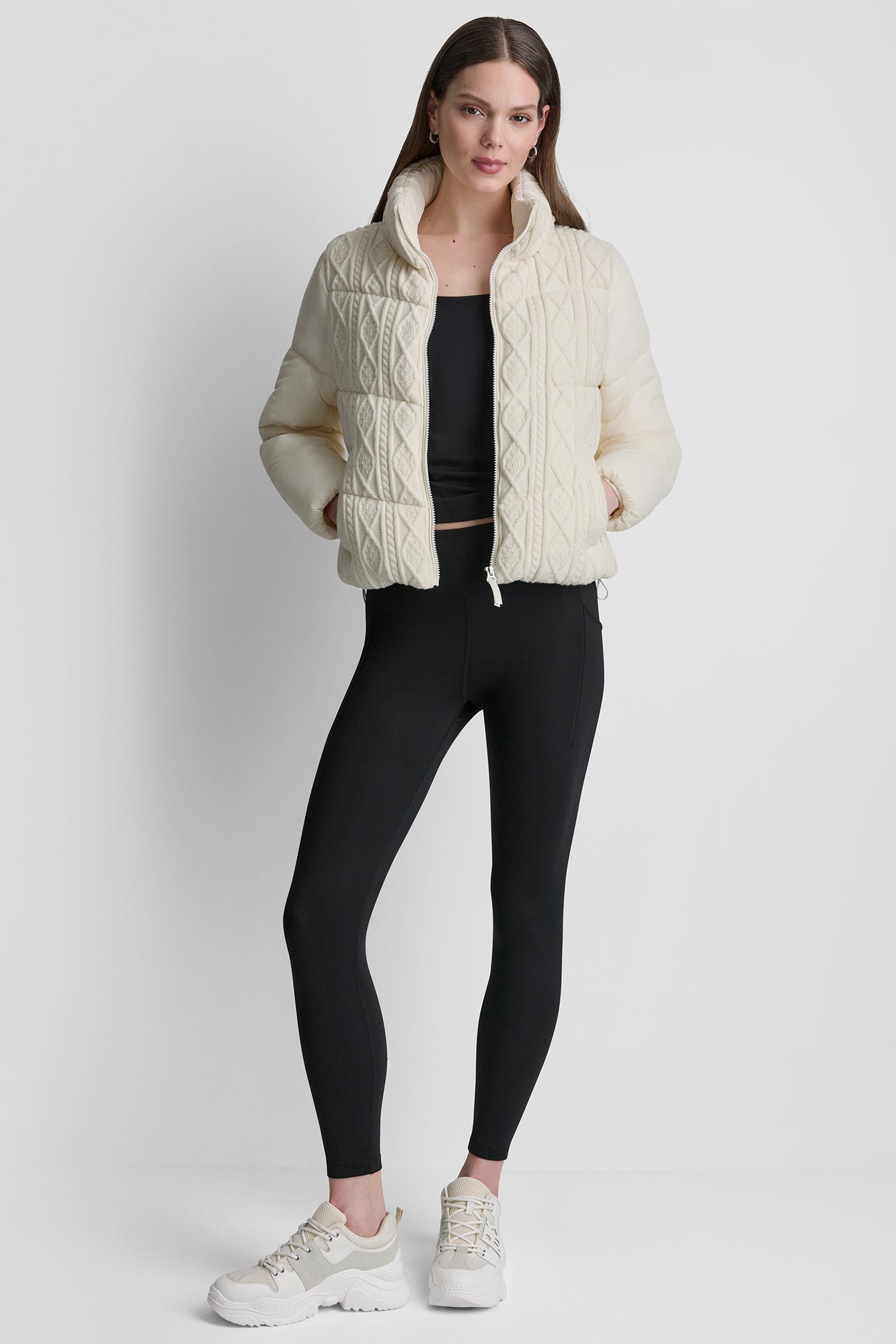 CABLE KNIT MOCK NECK PUFFER JACKET VIEW 4