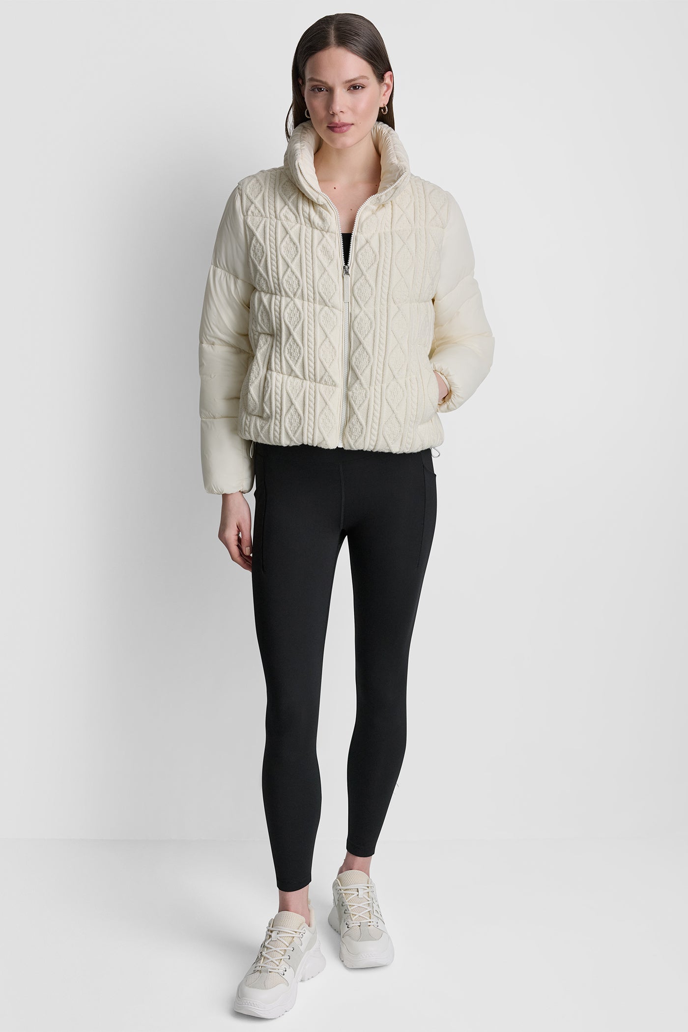 CABLE KNIT MOCK NECK PUFFER JACKET VIEW 6
