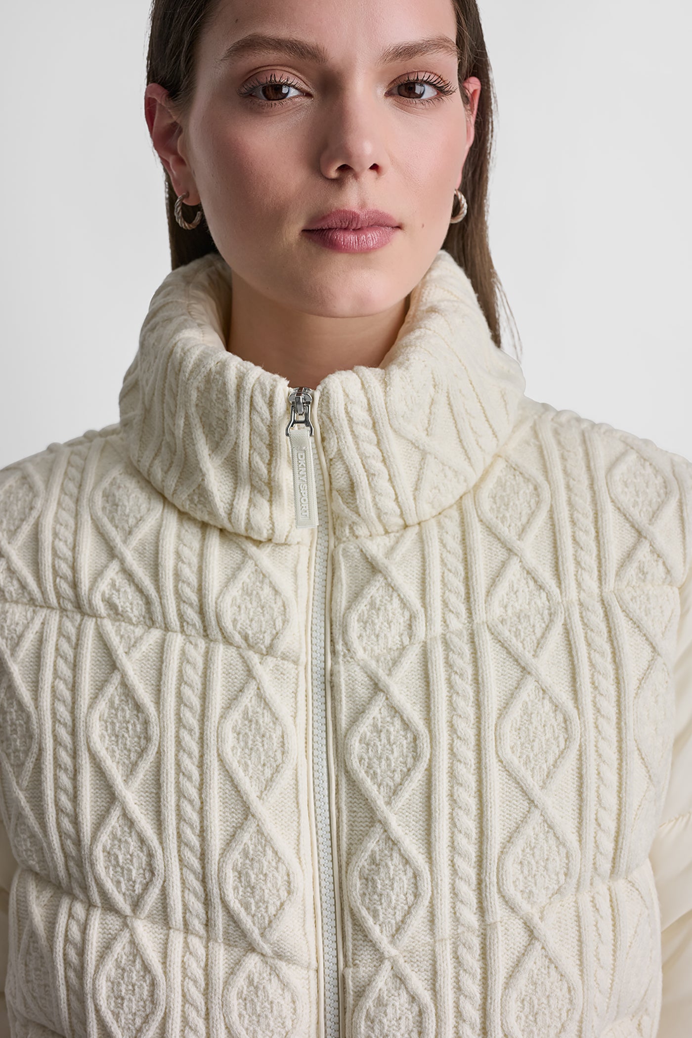 CABLE KNIT MOCK NECK PUFFER JACKET VIEW 5