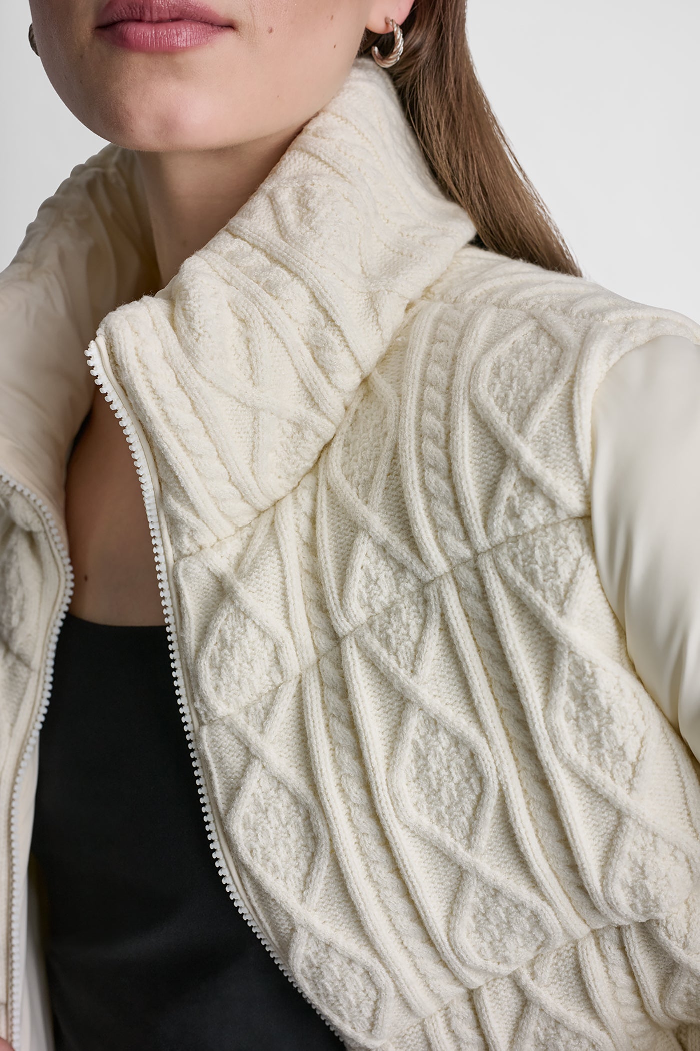 CABLE KNIT MOCK NECK PUFFER JACKET VIEW 8