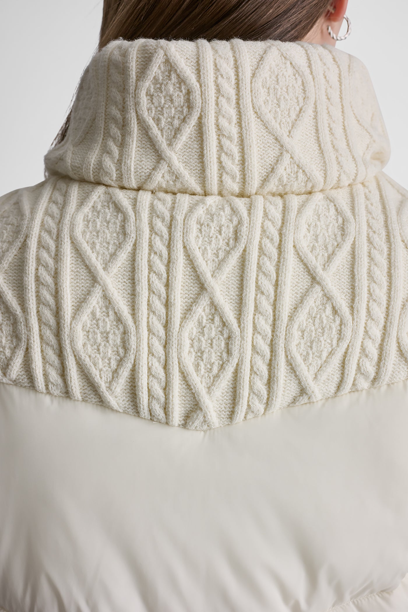 CABLE KNIT MOCK NECK PUFFER JACKET VIEW 9