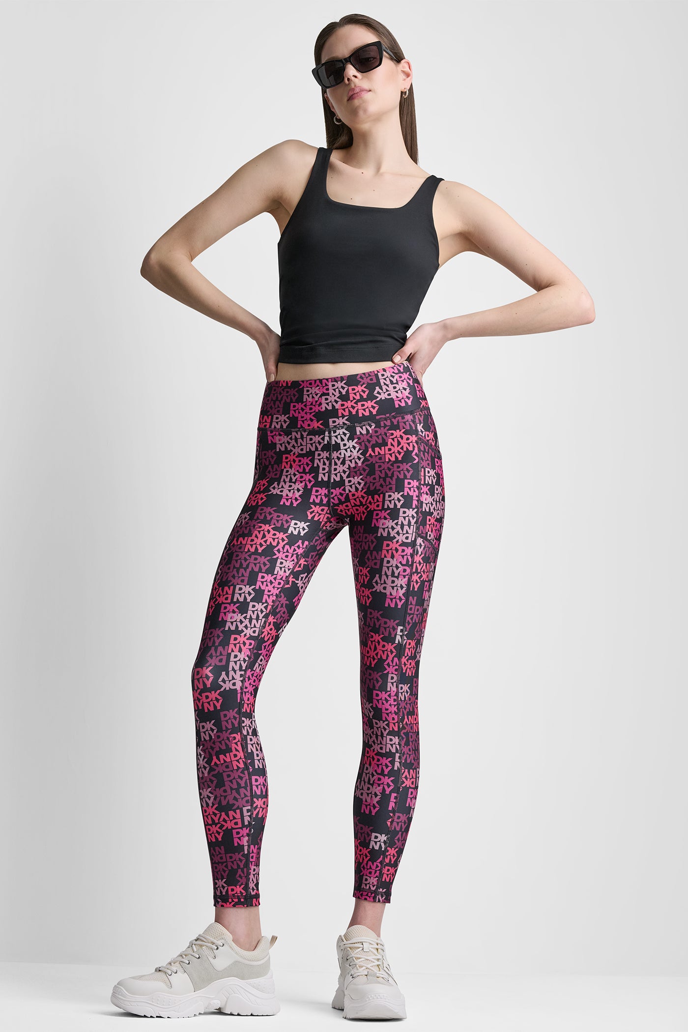 DKNY Logo Scatter Punch HIGH-RISE LOGO-JACQUARD 7/8-LENGTH ELEVATE LEGGING, VIEW 1 | New clothing