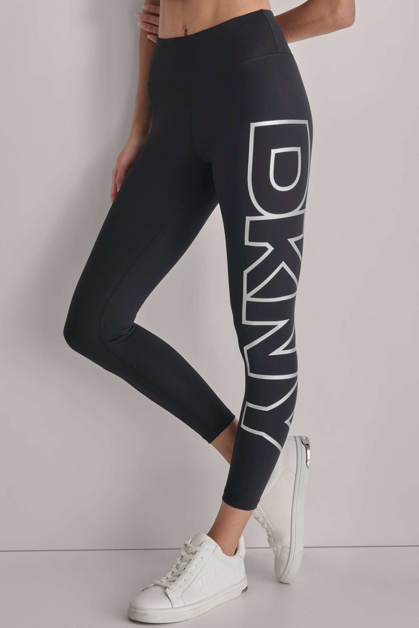 Black/Silver HIGH-RISE LOGO 7/8-LENGTH LEGGING, VIEW 1 | Back-To-School Shop