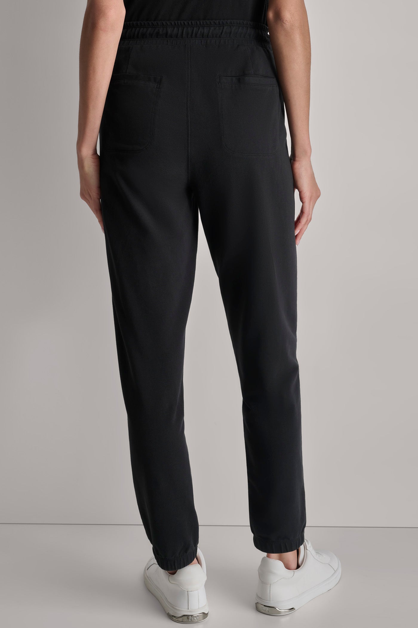 Black SMOCKED WAISTBAND JOGGER, BACK VIEW | Not Clearance or Preorder