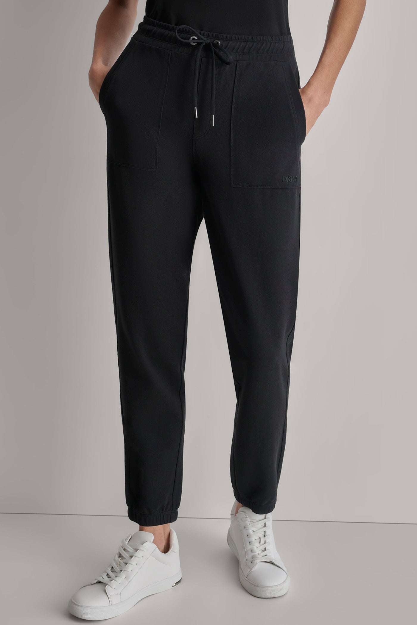 Black SMOCKED WAISTBAND JOGGER, FRONT VIEW | Not Clearance or Preorder