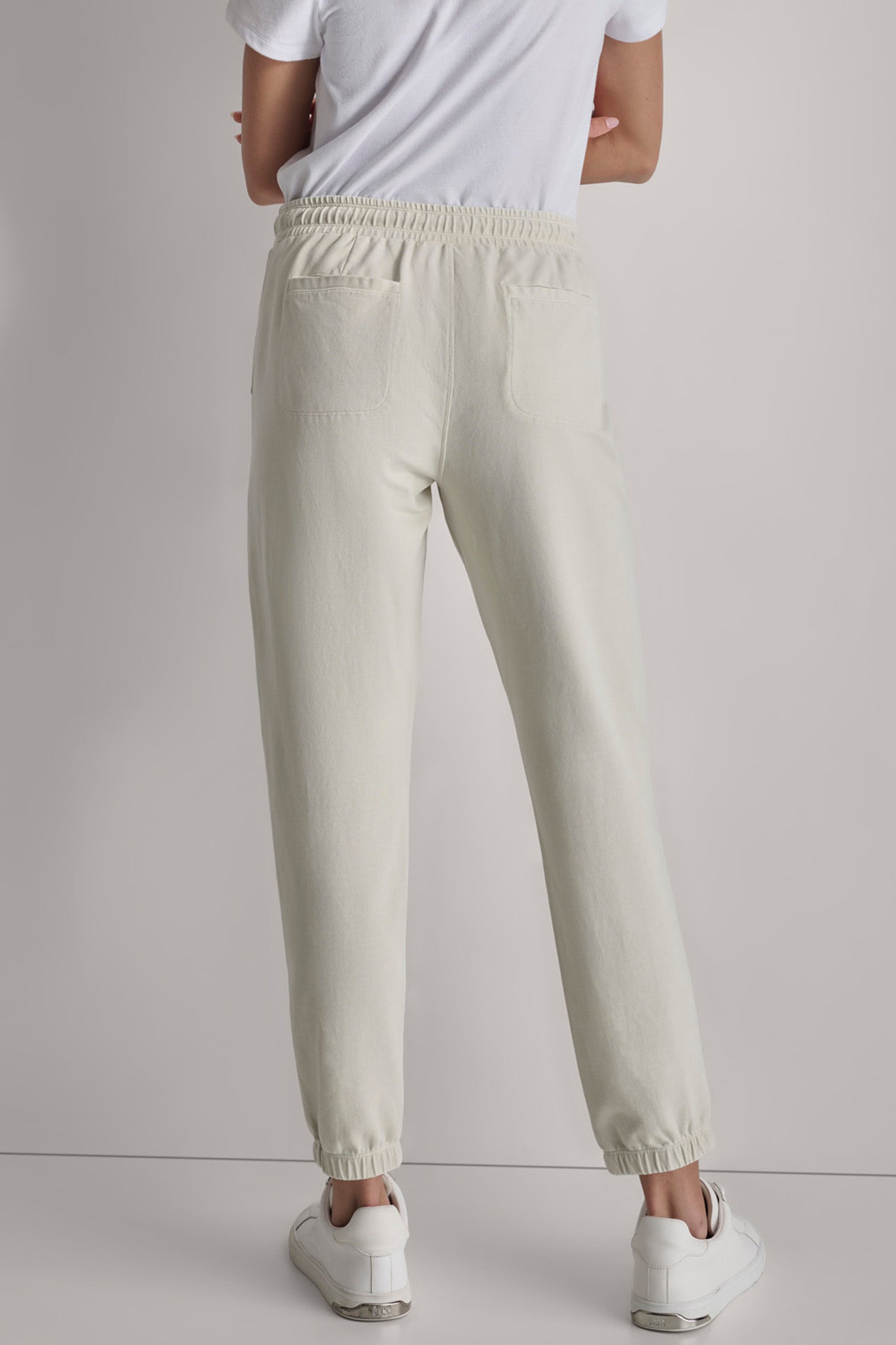 OAT SMOCKED WAISTBAND JOGGER, BACK VIEW | Fall Neutrals