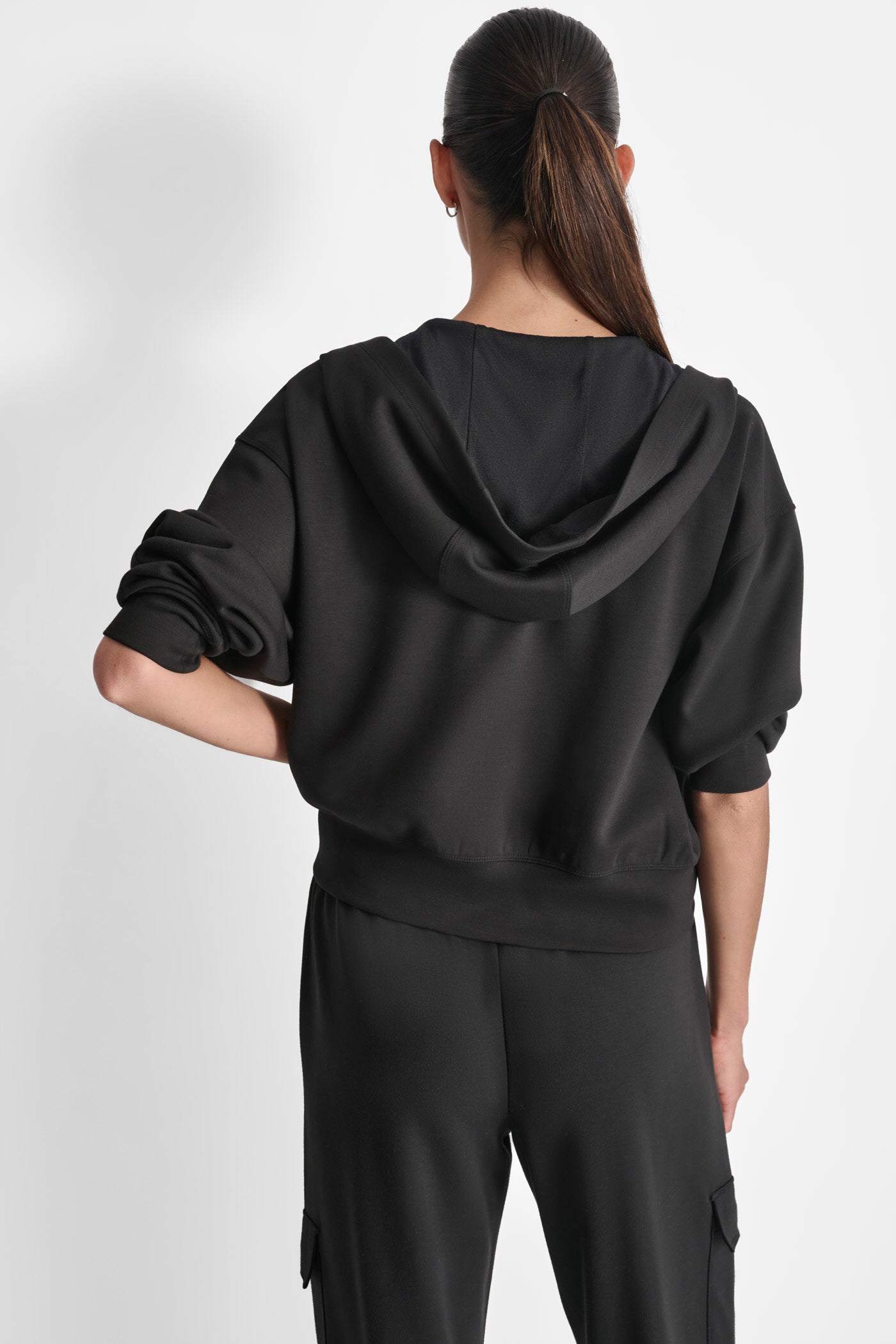 Black LOGO-EMBELLISHED HOODIE JACKET, BACK VIEW | Sweatshirts & Joggers