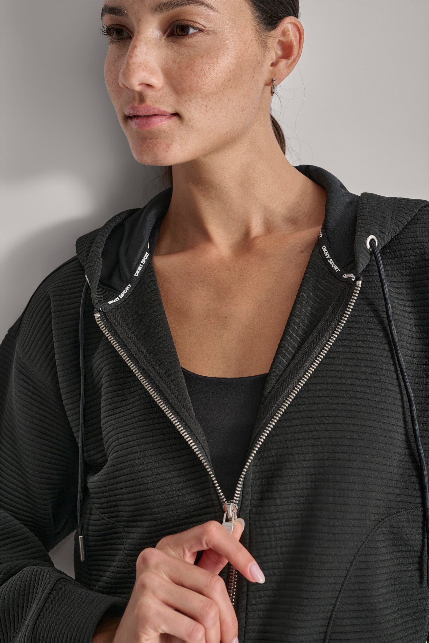 OTTOMAN RIB ZIP DETAILED HOODIE VIEW 4 | Not Clearance or Preorder