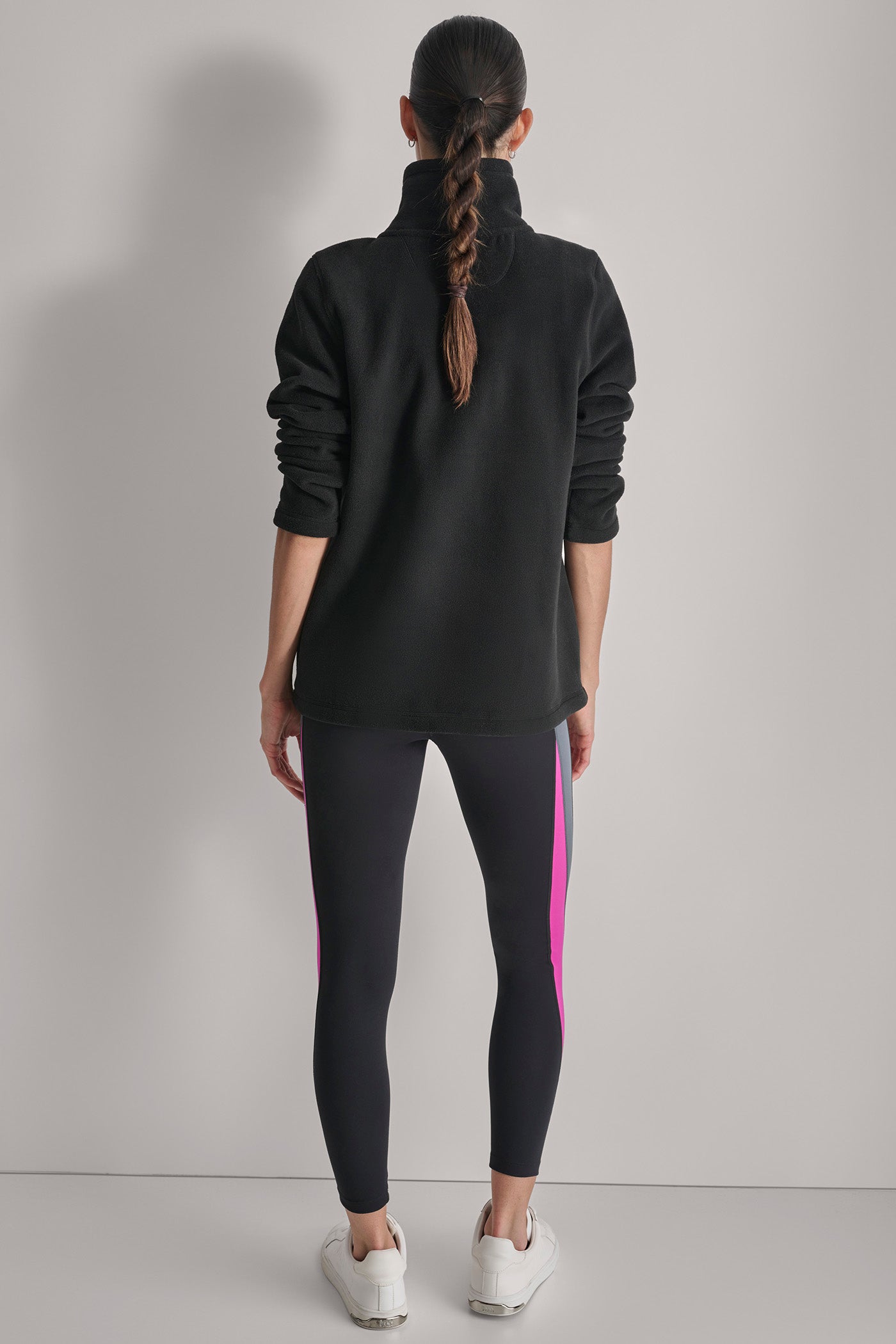 Black TECH FLEECE FULL ZIP JACKET WITH VARSITY TWILL LOGO, BACK VIEW | DKNY Promo