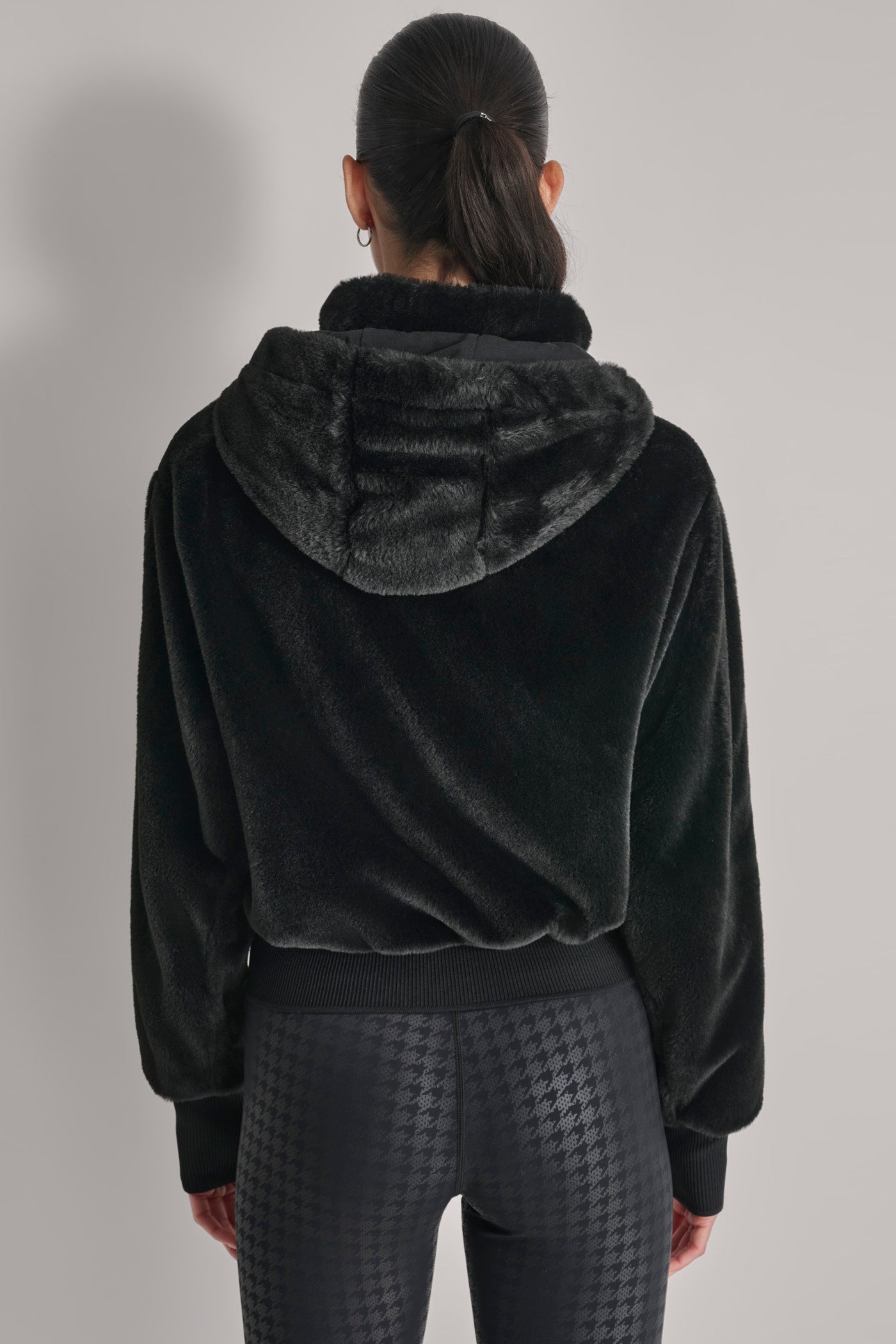 Black FAUX TEDDY FUR JACKET, BACK VIEW | WOMENS COATS & JACKETS