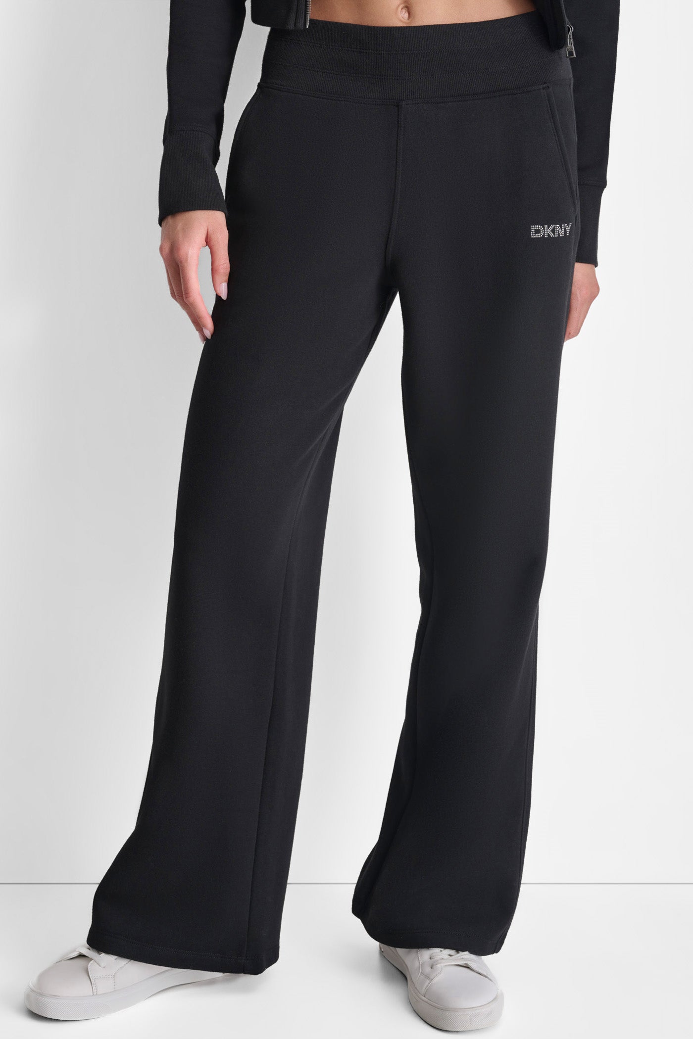 Black EXTRA HIGH RISE WIDE LEG SWEATPANT, FRONT VIEW | DKNY Sport