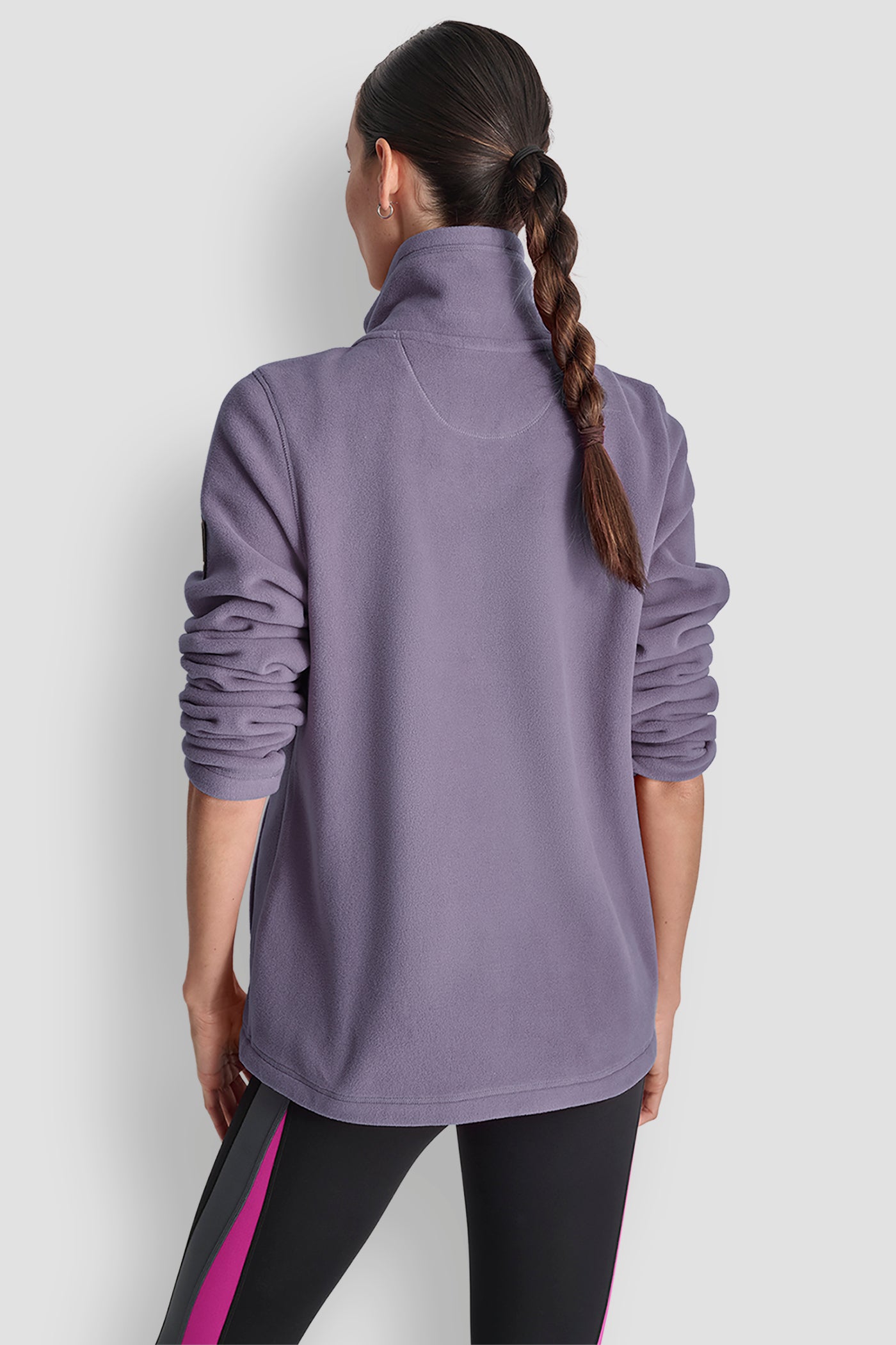 Purple TECH FLEECE JACKET WITH MATTE SHINE LOGO SLEEVE PATCH, BACK VIEW | WOMENS COATS & JACKETS