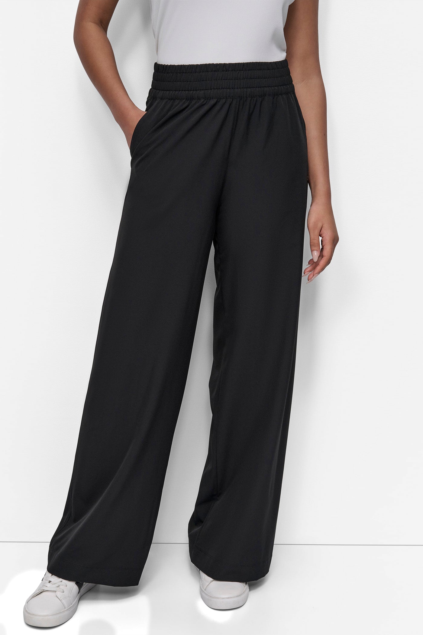 Black HUDSON STRETCH HIGH RISE WIDE LEG PANT WITH POCKET, FRONT VIEW | Pants & Denim