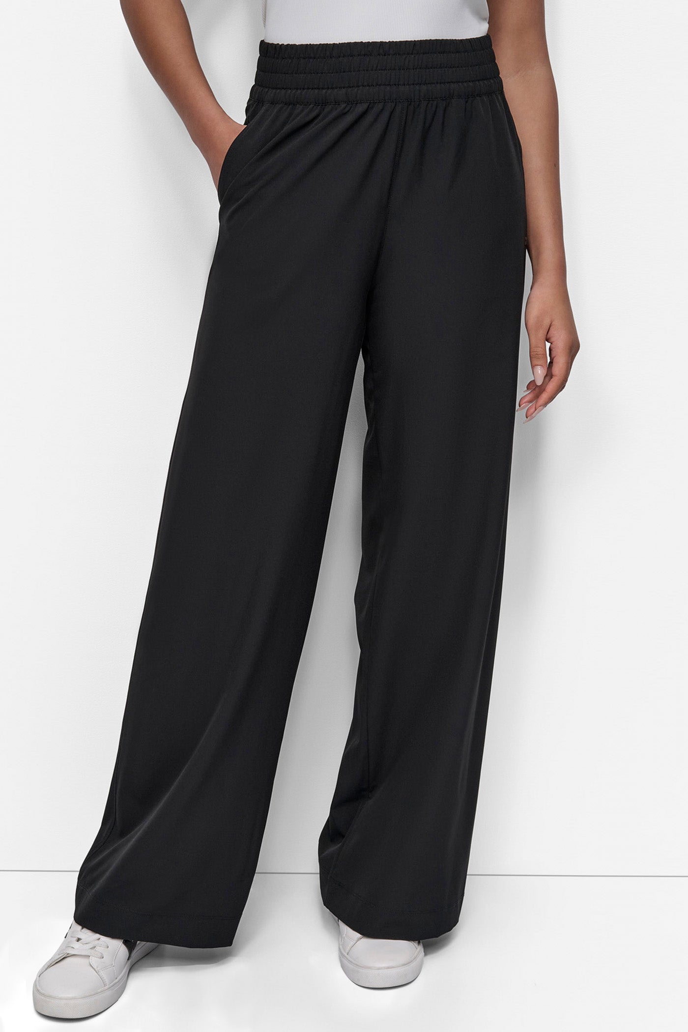 Black HUDSON STRETCH HIGH RISE WIDE LEG PANT WITH POCKET, VIEW 1 | Pants & Denim