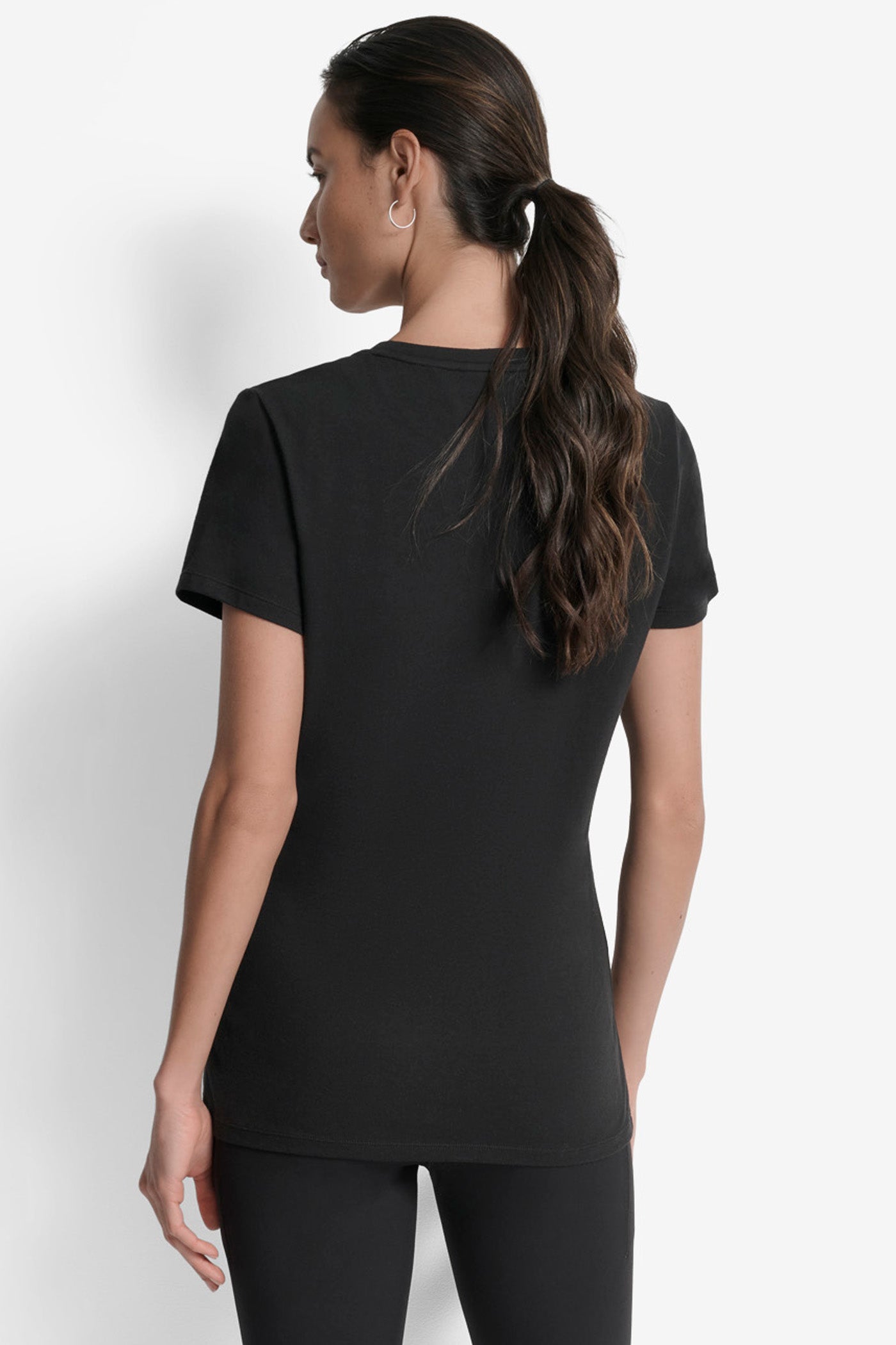 Black/Clear DKNY SPORT RHINESTONE LOGO CREW NECK TEE, BACK VIEW | Tees & Tanks