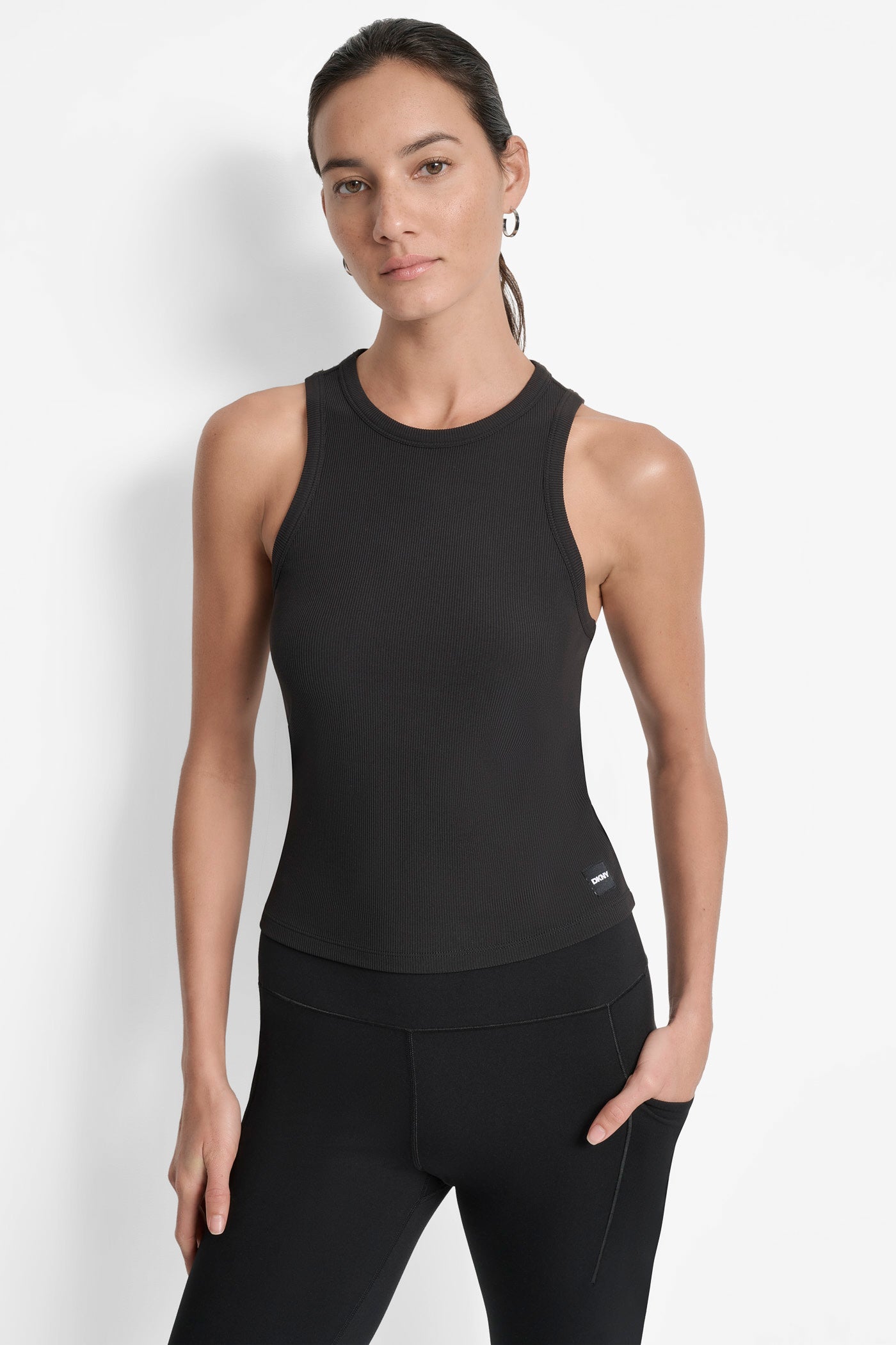 Black HUDSON RIB HIGH NECK TANK, FRONT VIEW | Tees & Tanks