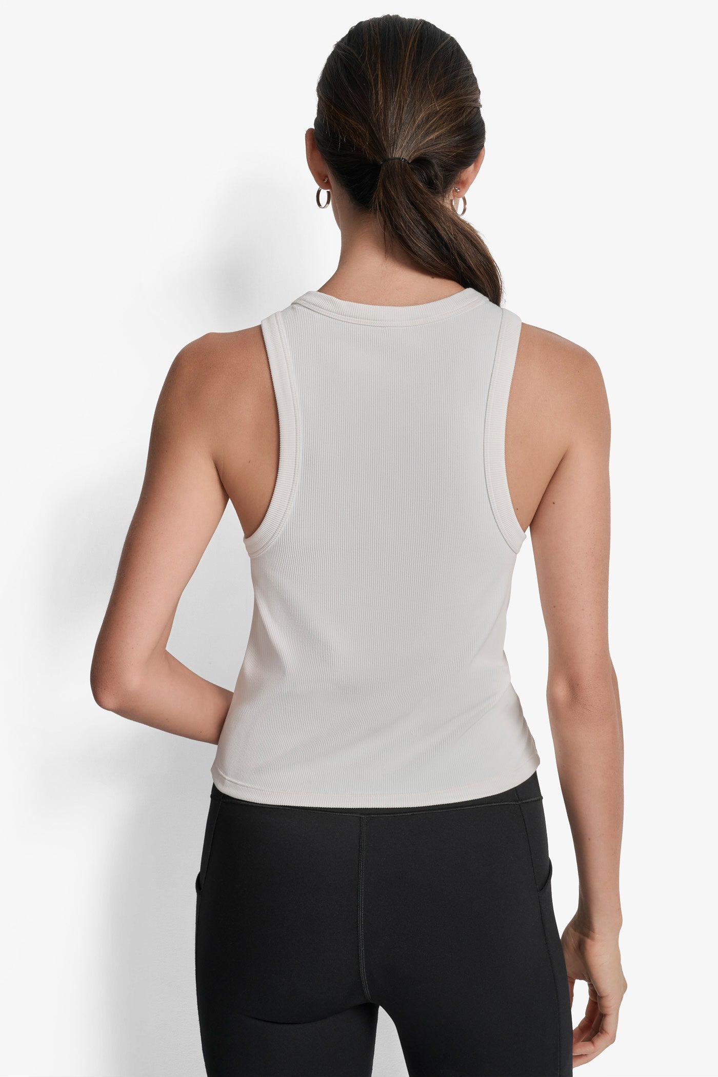 IVORY HUDSON RIB HIGH NECK TANK, BACK VIEW | Tees & Tanks