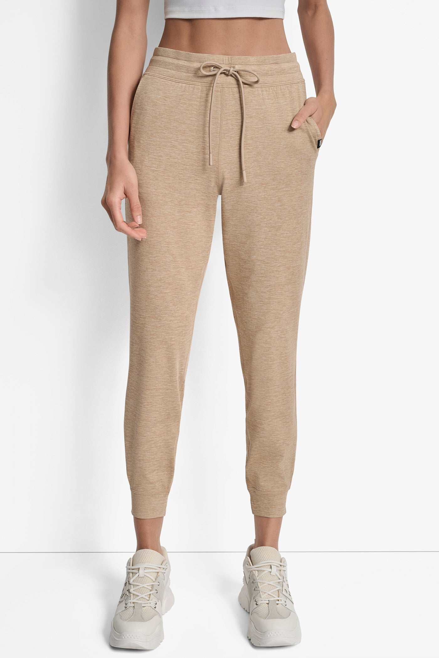 TRAVERTINE SPACEDYE CROPPED HIGH-RISE SLIM JOGGER, VIEW 1 | Sport Essentials