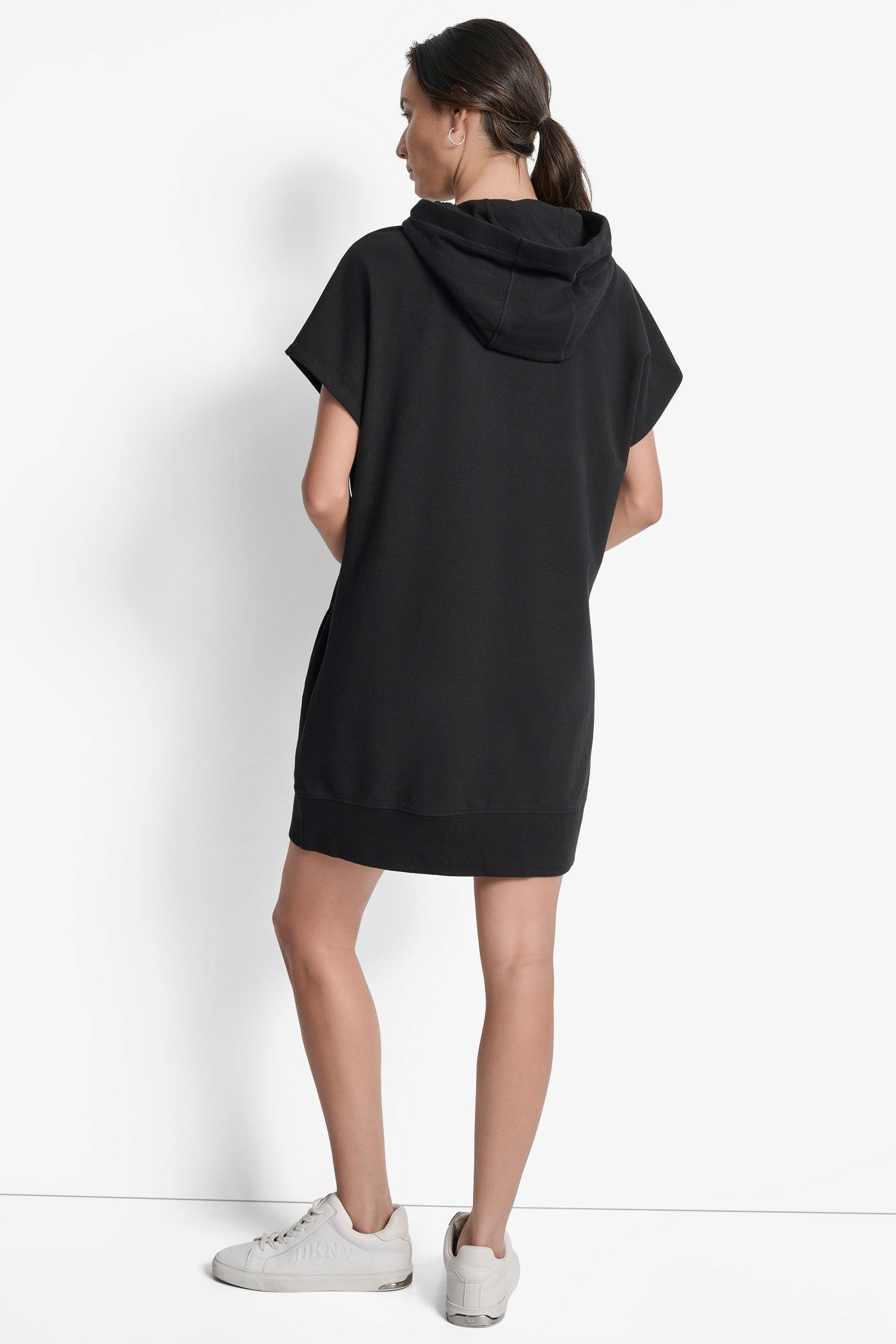 Black TWO TONE LOGO DRAWCORD SNEAKER DRESS, BACK VIEW | SALE DRESSES