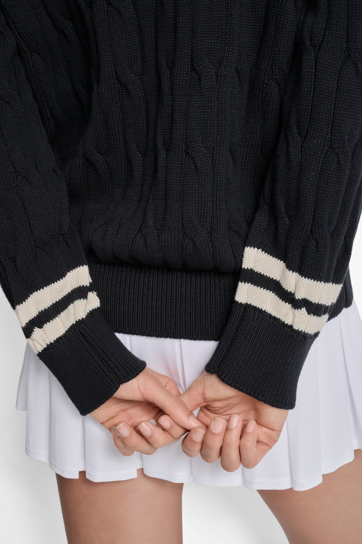 CABLE KNIT V NECK SWEATER WITH TIPPING AND LOGO VIEW 5 | WOMEN'S SWEATERS & TOPS