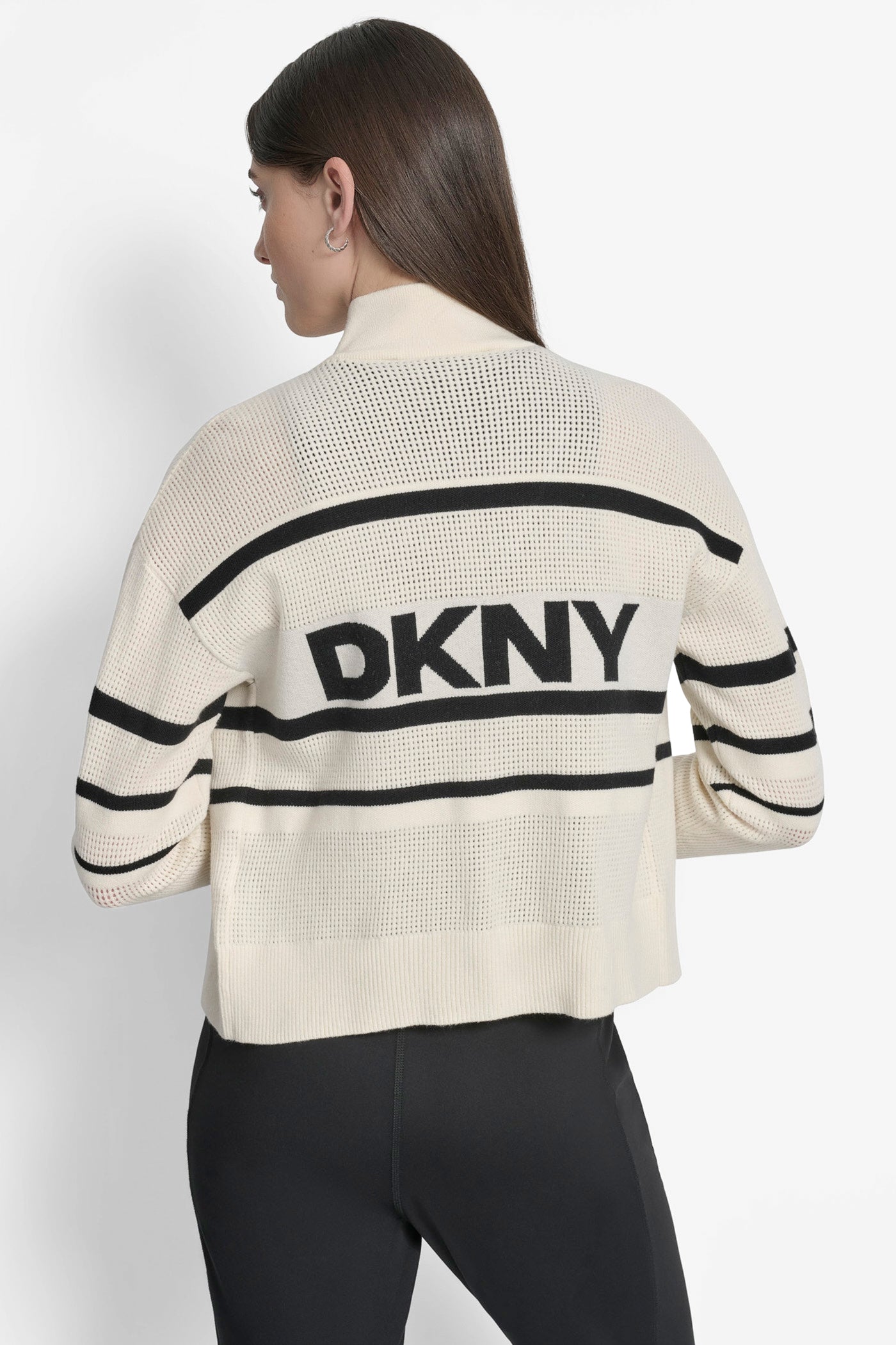 EGGNOG/ BLACK OPEN STITCH FULL ZIP STRIPE JACKET, BACK VIEW | Sweatshirts & Joggers