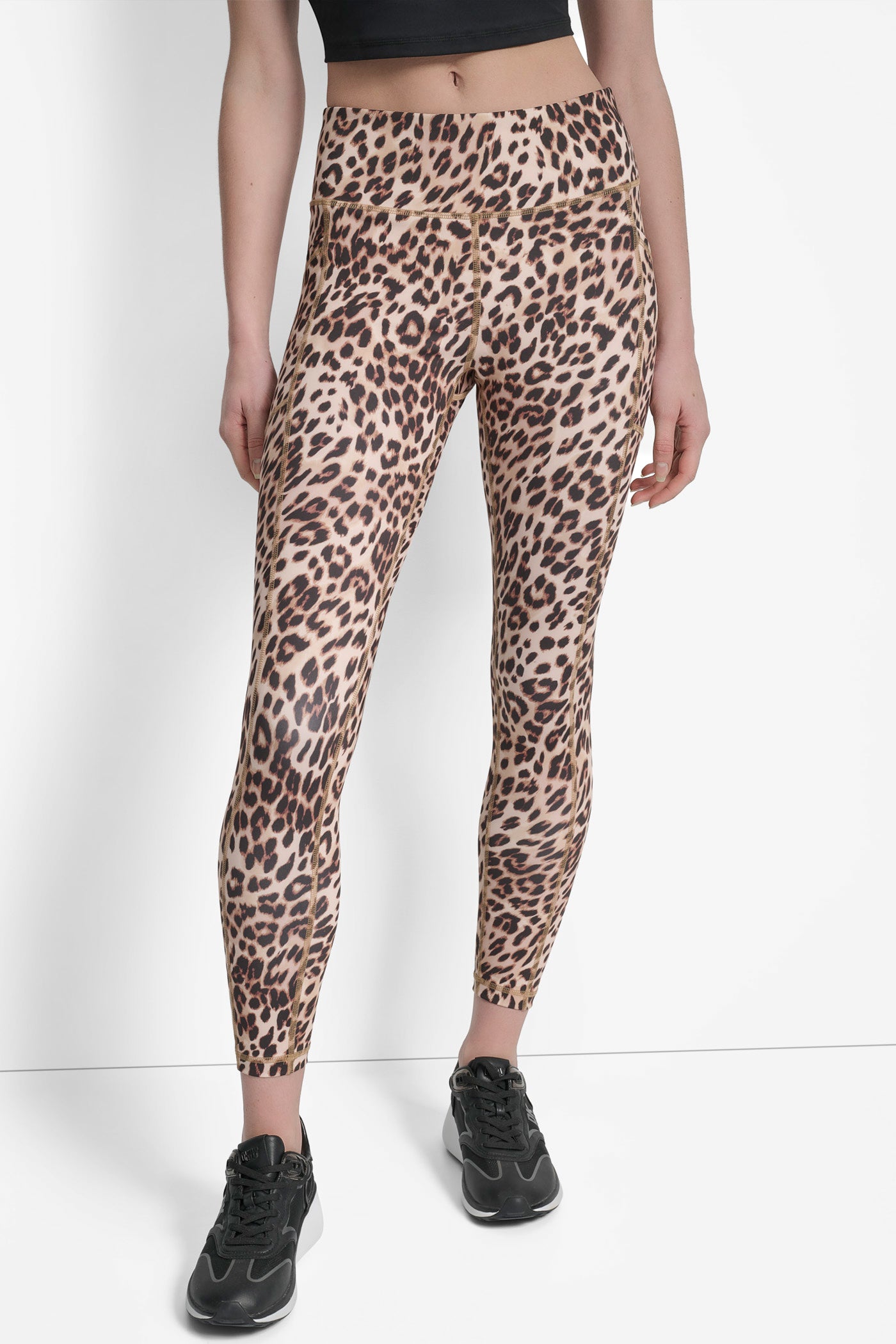Black MID RISE PRINTED 7/8 FITNESS LEGGING, FRONT VIEW | Leggings