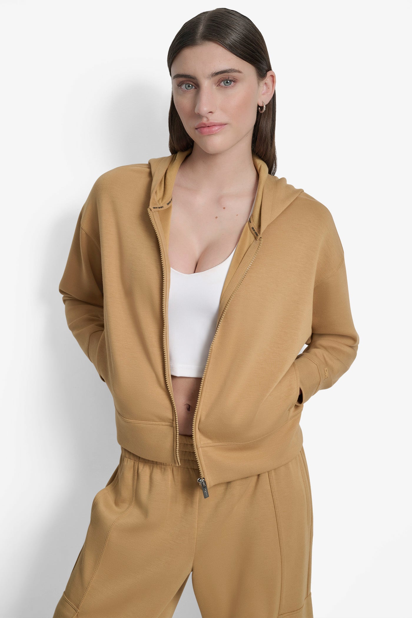 Brown HIGHLINE SCUBA FULL ZIP HOODIE WITH POCKETS, FRONT VIEW | Sport Essentials