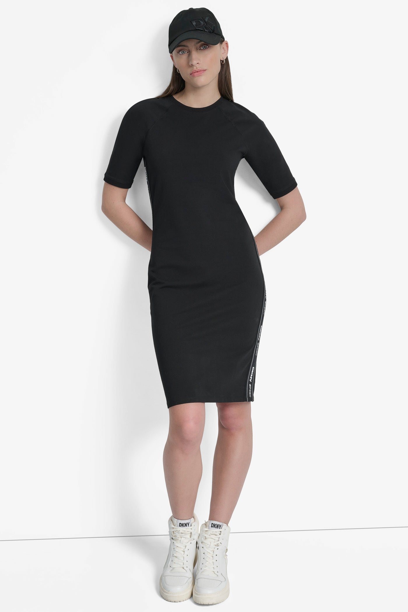 Black BODYCON DRESS WITH LOGO TAPING, VIEW 2 | Included in discounts
