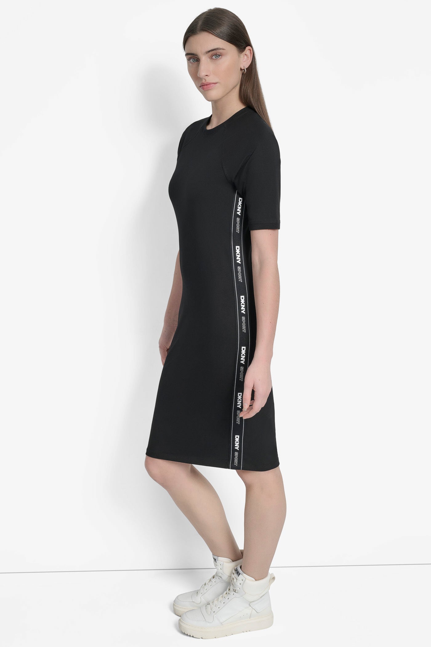 Black BODYCON DRESS WITH LOGO TAPING, VIEW 1 | Included in discounts