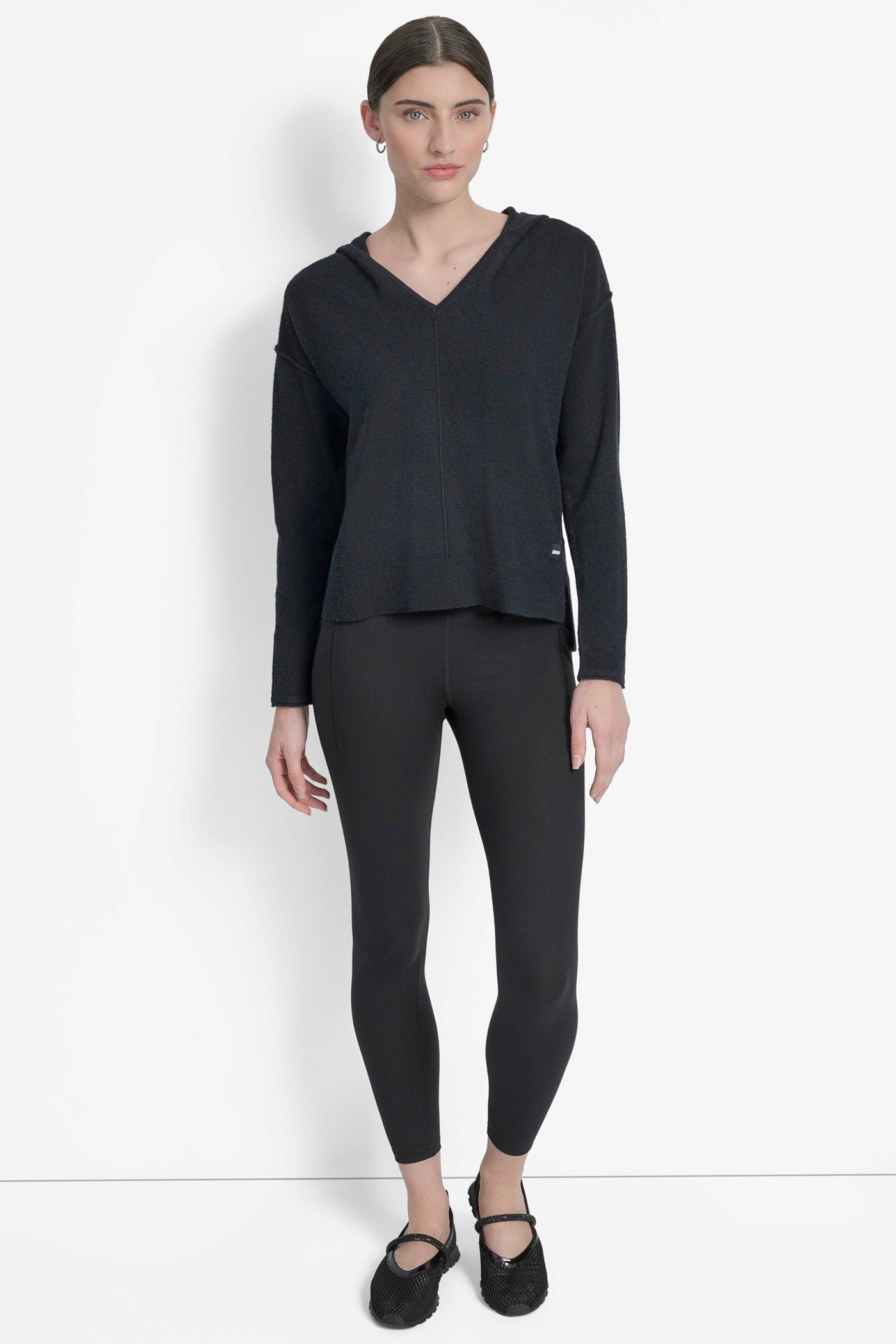 OPEN POINTELLE STITCH HOODIE WITH HIGH LOW HEM VIEW 6