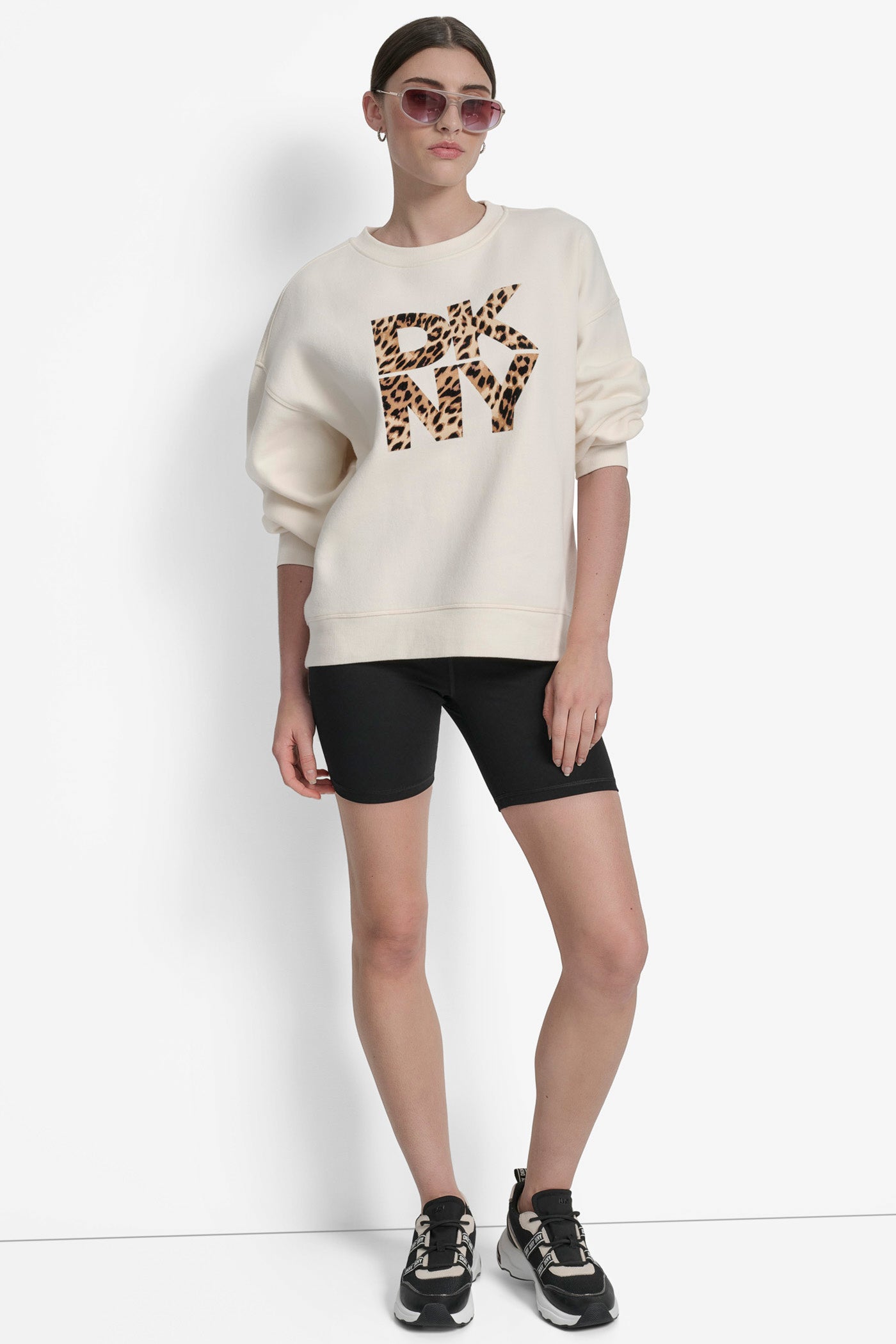 DKNY STACKED ANIMAL PRINT FLOCKING LOGO LONGLINE VIEW 7 | Sweatshirts & Joggers