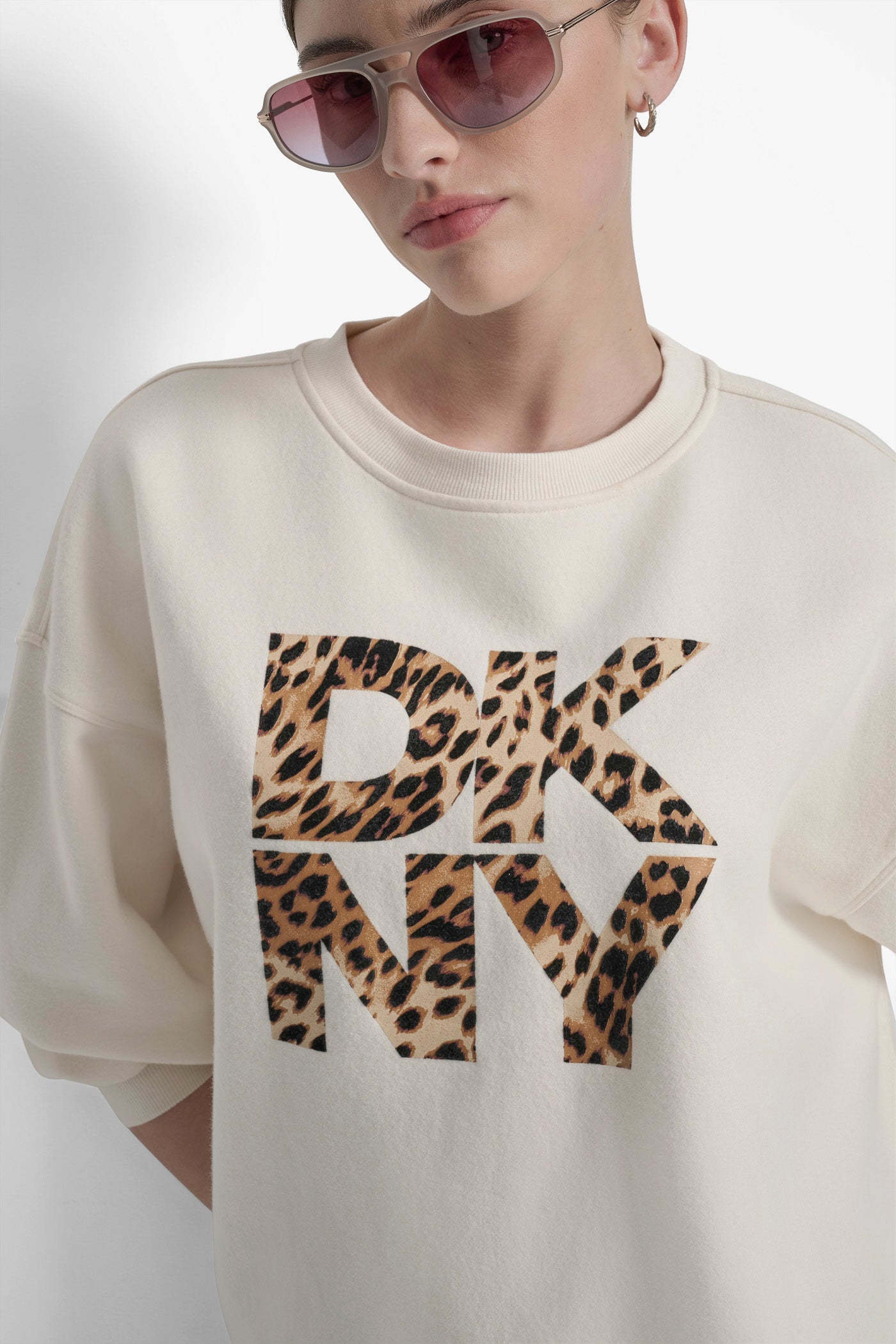 DKNY STACKED ANIMAL PRINT FLOCKING LOGO LONGLINE VIEW 5 | Sweatshirts & Joggers