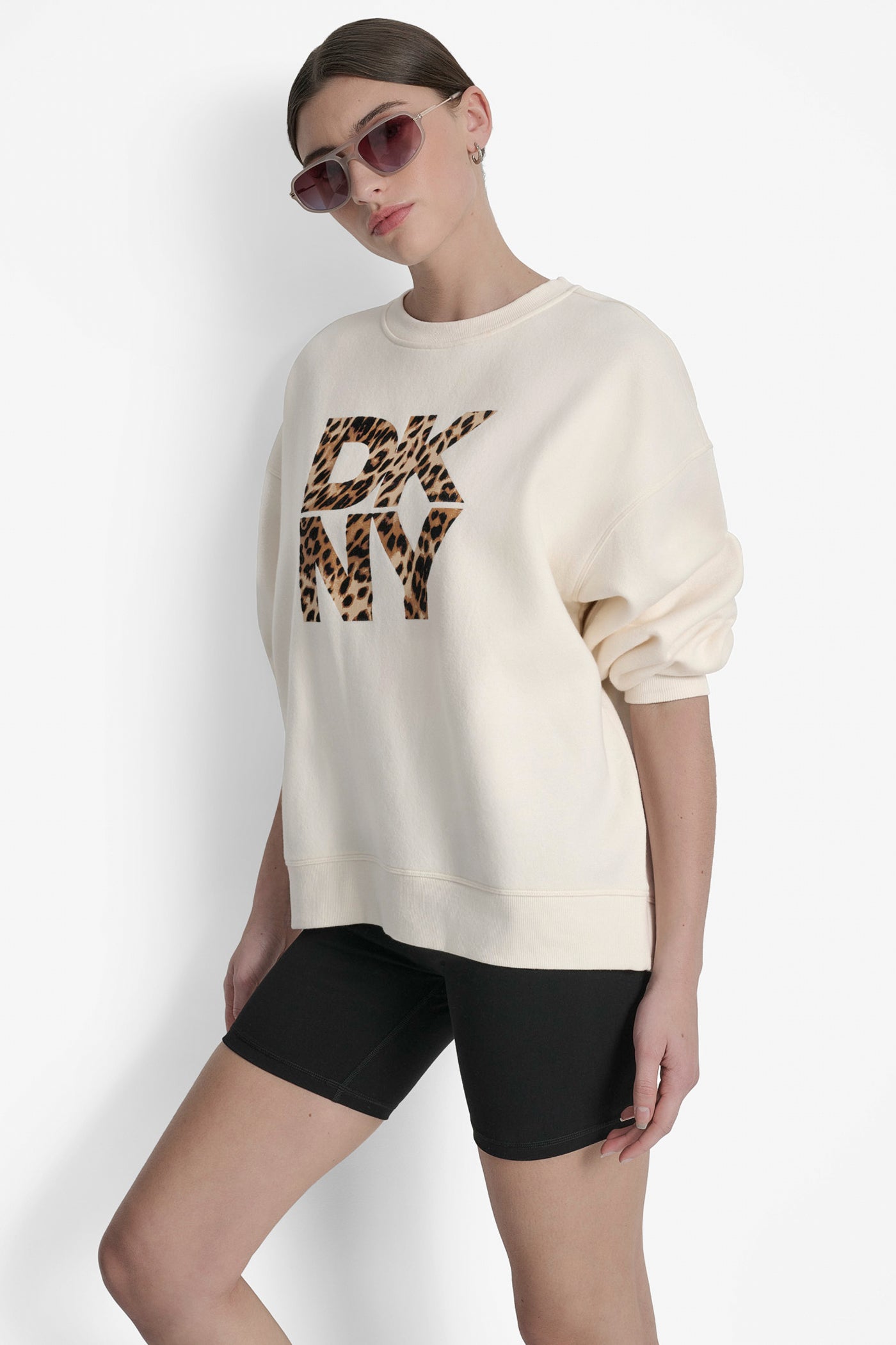 DKNY STACKED ANIMAL PRINT FLOCKING LOGO LONGLINE VIEW 6 | Sweatshirts & Joggers