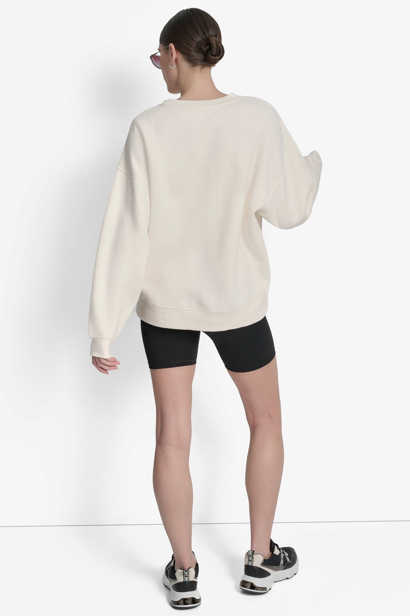 EGGNOG/ BLACK WHISKEY DKNY STACKED ANIMAL PRINT FLOCKING LOGO LONGLINE, VIEW 2 | Sport Essentials