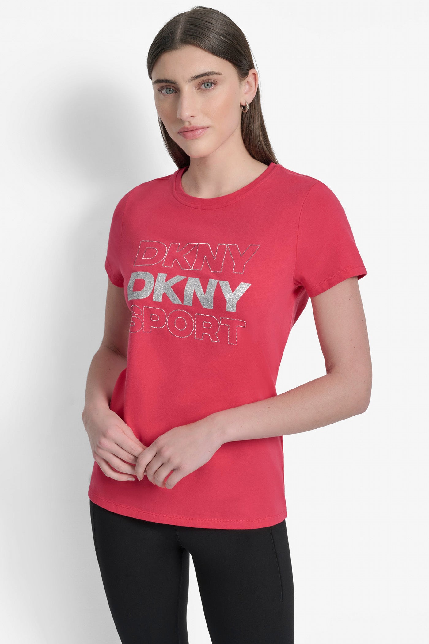 AZALEA/SILVER EMBELLISHED LOGO TEE, FRONT VIEW | All Products