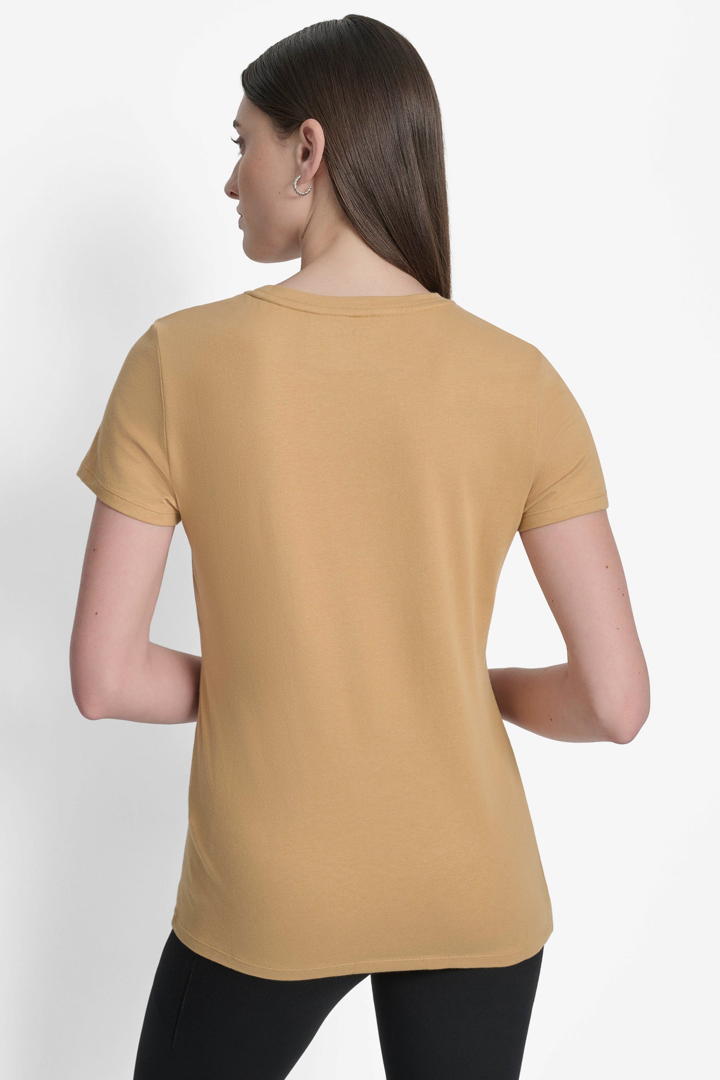 WHISKEY/SILVER DKNY SPORT RHINESTONE GLITTER LOGO TEE, BACK VIEW | Tees & Tanks