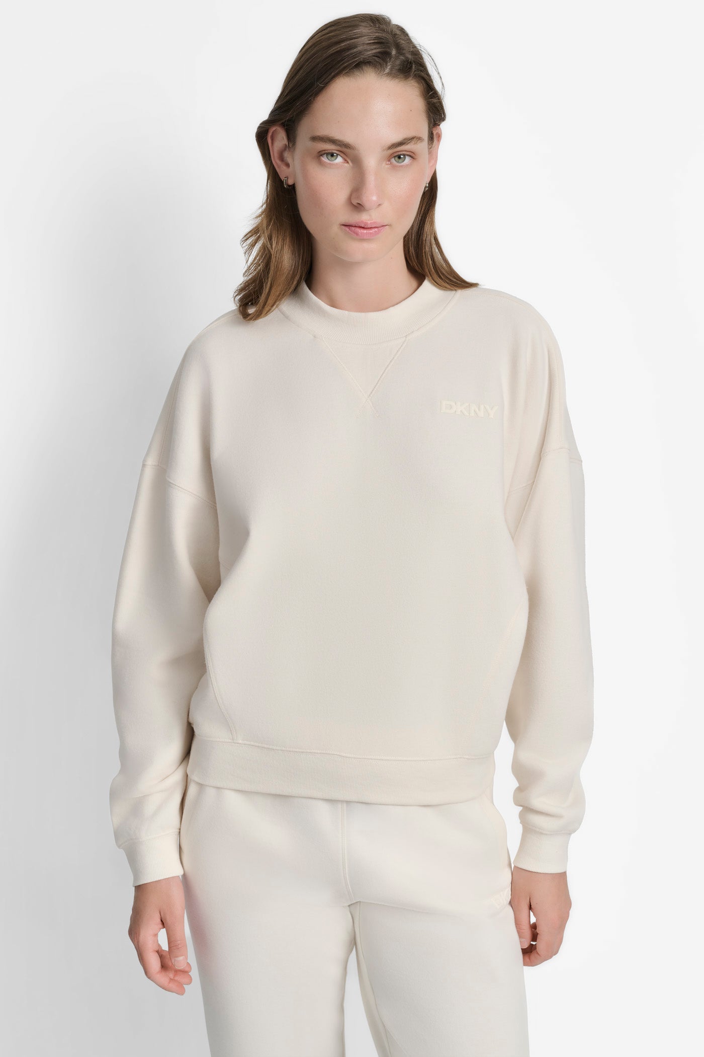 EGGNOG HD SILICONE LOGO CREW NECK PULLOVER WITH V INSET, FRONT VIEW | Sport Essentials
