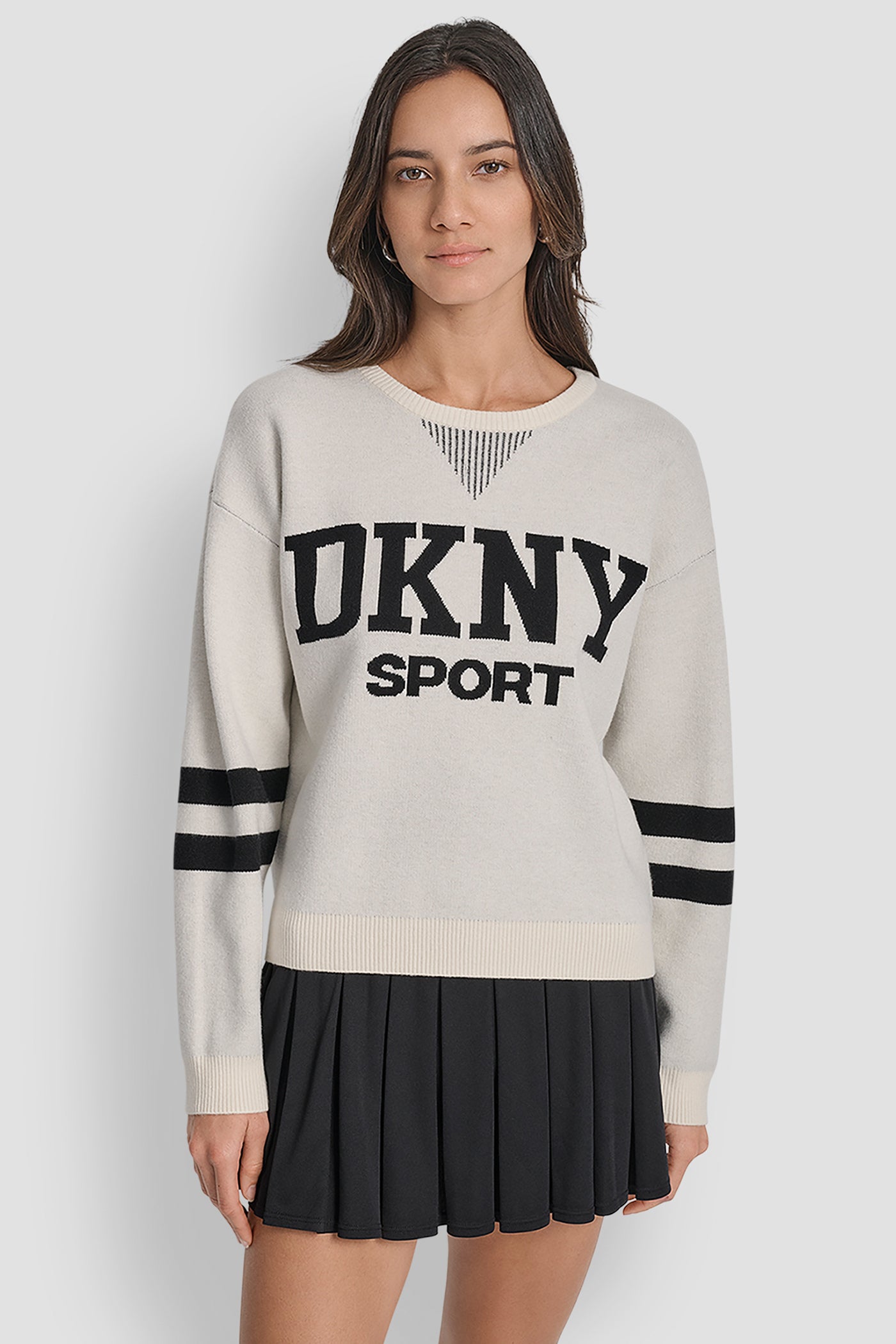 VARSITY LOGO SWEATER WITH STRIPE DETAIL VIEW 3 | WOMEN'S SWEATERS & TOPS