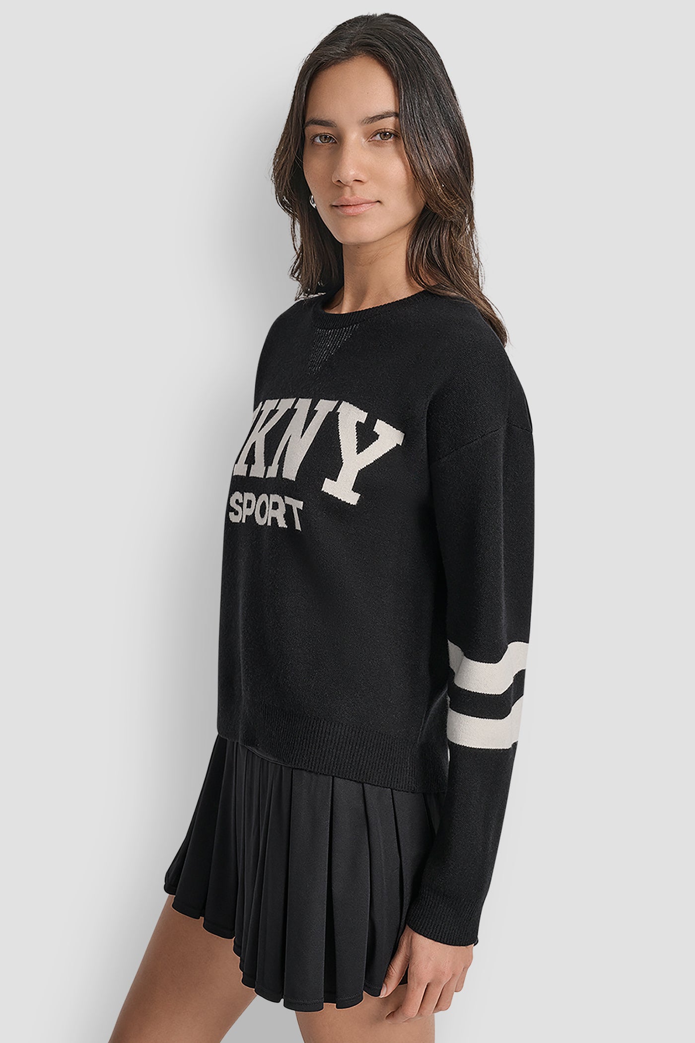 VARSITY LOGO SWEATER WITH STRIPE DETAIL VIEW 3 | WOMEN'S SWEATERS & TOPS