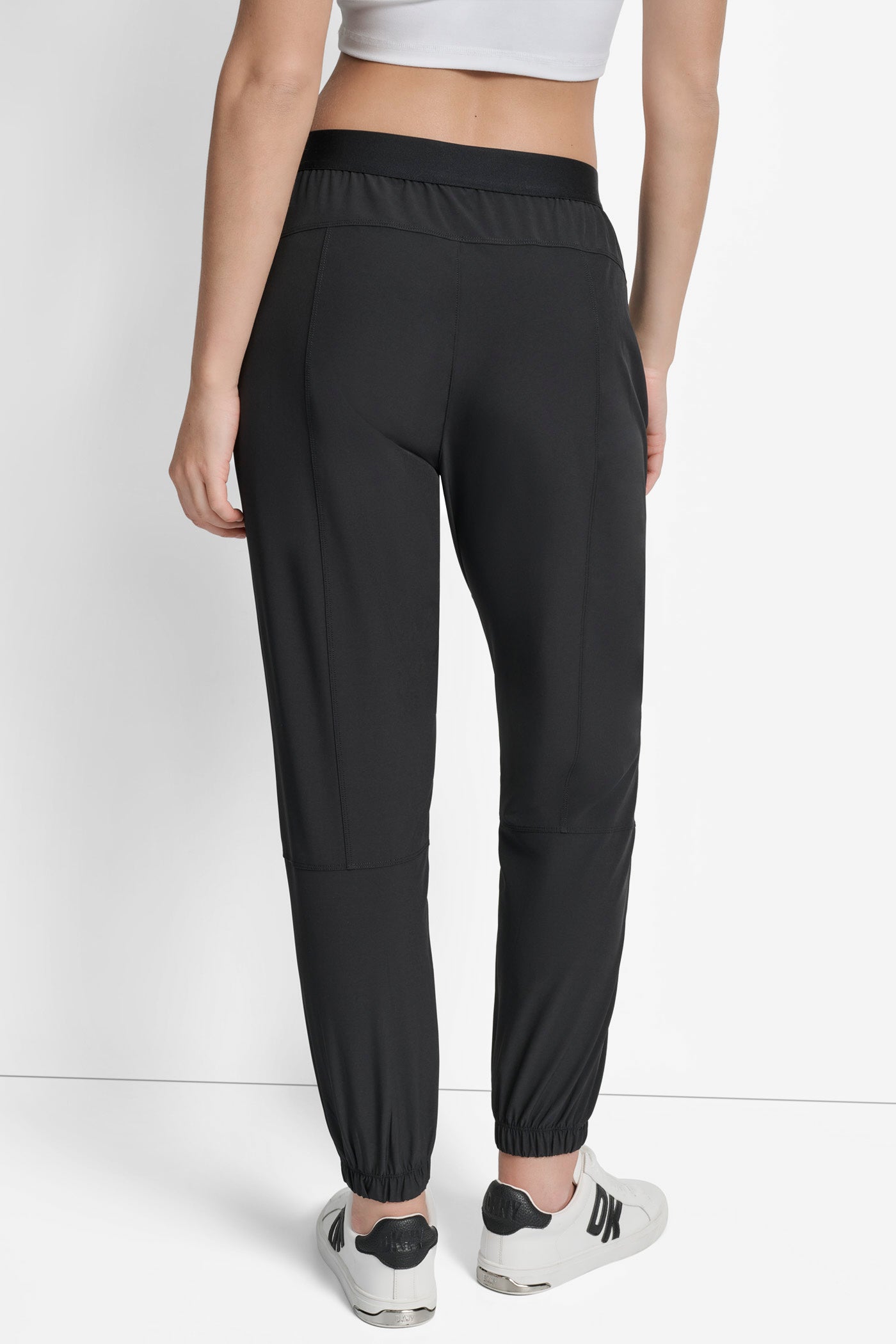 Black HIGH RISE COMMUTER JOGGER WITH LOGO ELASTIC WAIST, BACK VIEW | Sweatshirts & Joggers