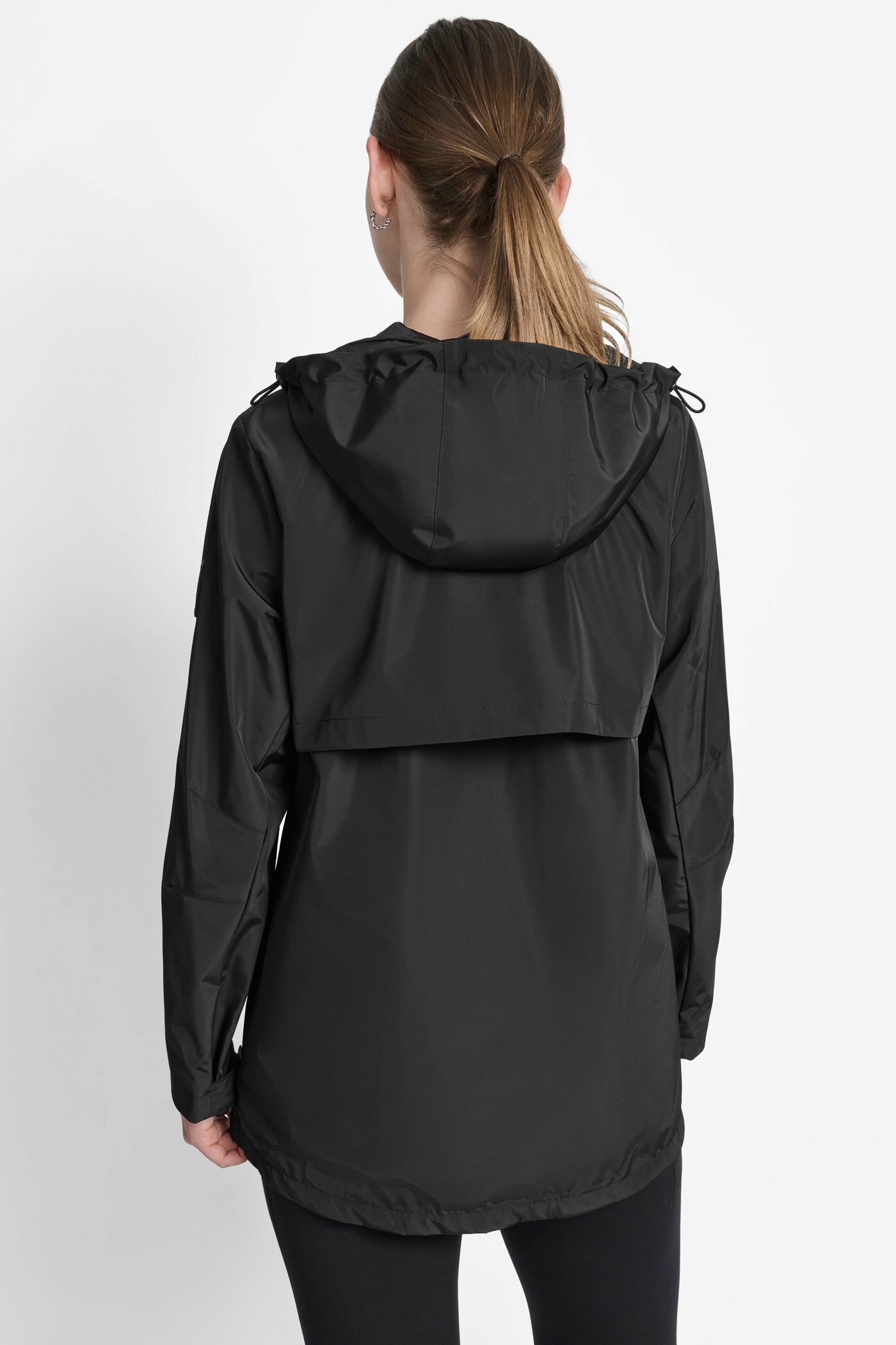 Black HOODED FULL ZIP SPECTATOR JACKET WITH VELCRO CUFF, BACK VIEW | Jackets & Blazers