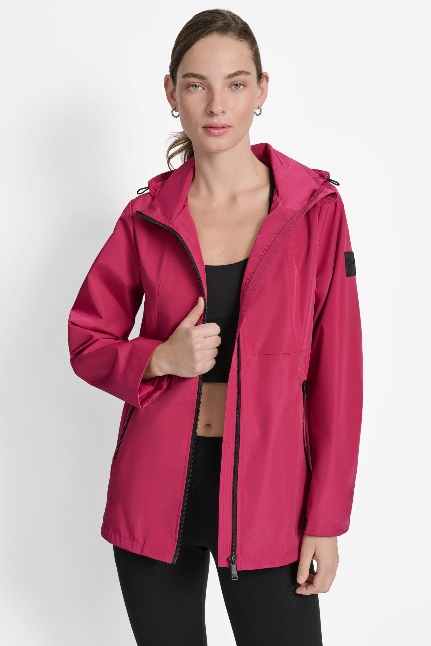 WILDBERRY HOODED FULL ZIP SPECTATOR JACKET WITH VELCRO CUFF, FRONT VIEW | Jackets & Blazers