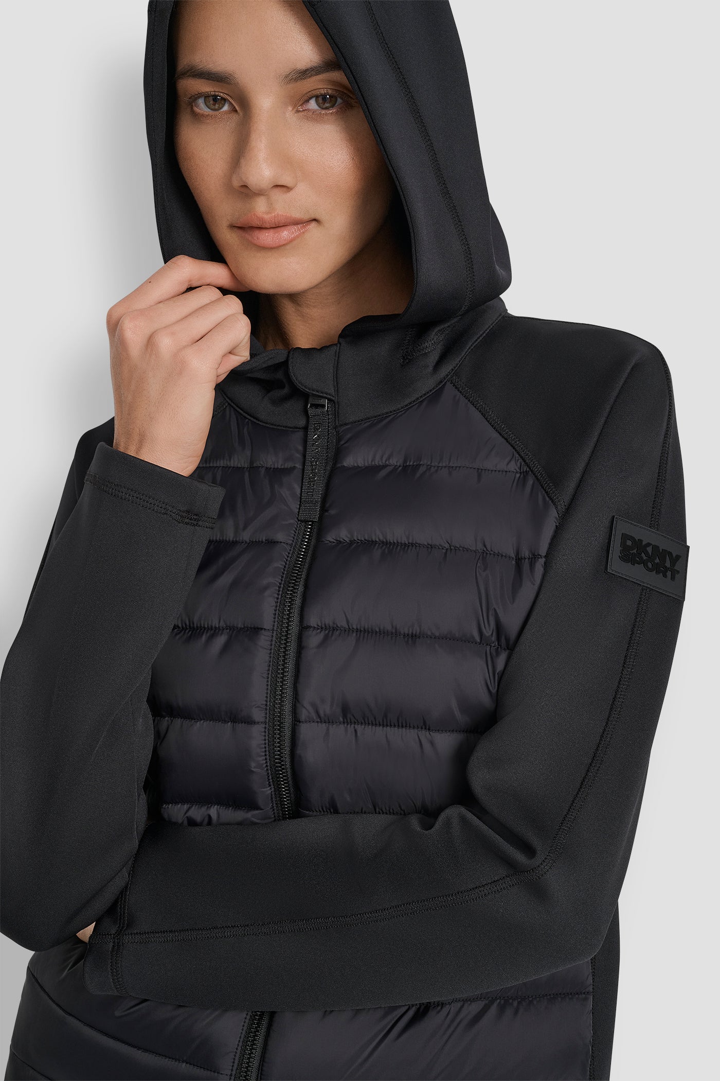 MIXED MEDIA HOODED HI LOW JACKET VIEW 4 | Jackets & Blazers