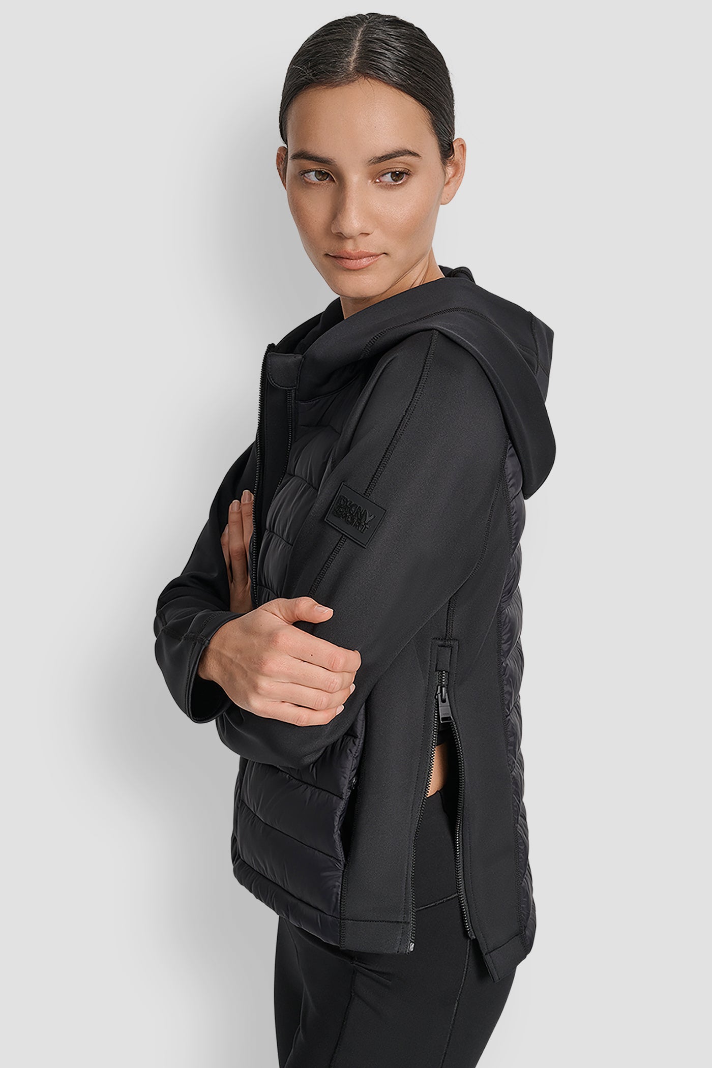 MIXED MEDIA HOODED HI LOW JACKET VIEW 3 | Jackets & Blazers