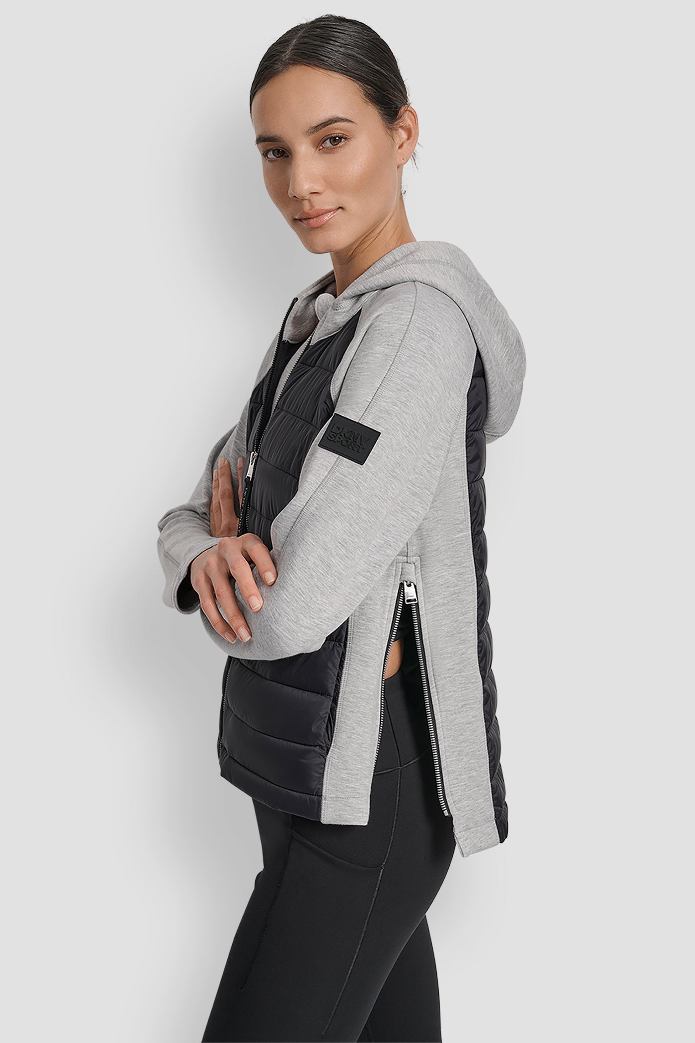 MIXED MEDIA HOODED HI LOW JACKET VIEW 3 | Jackets & Blazers