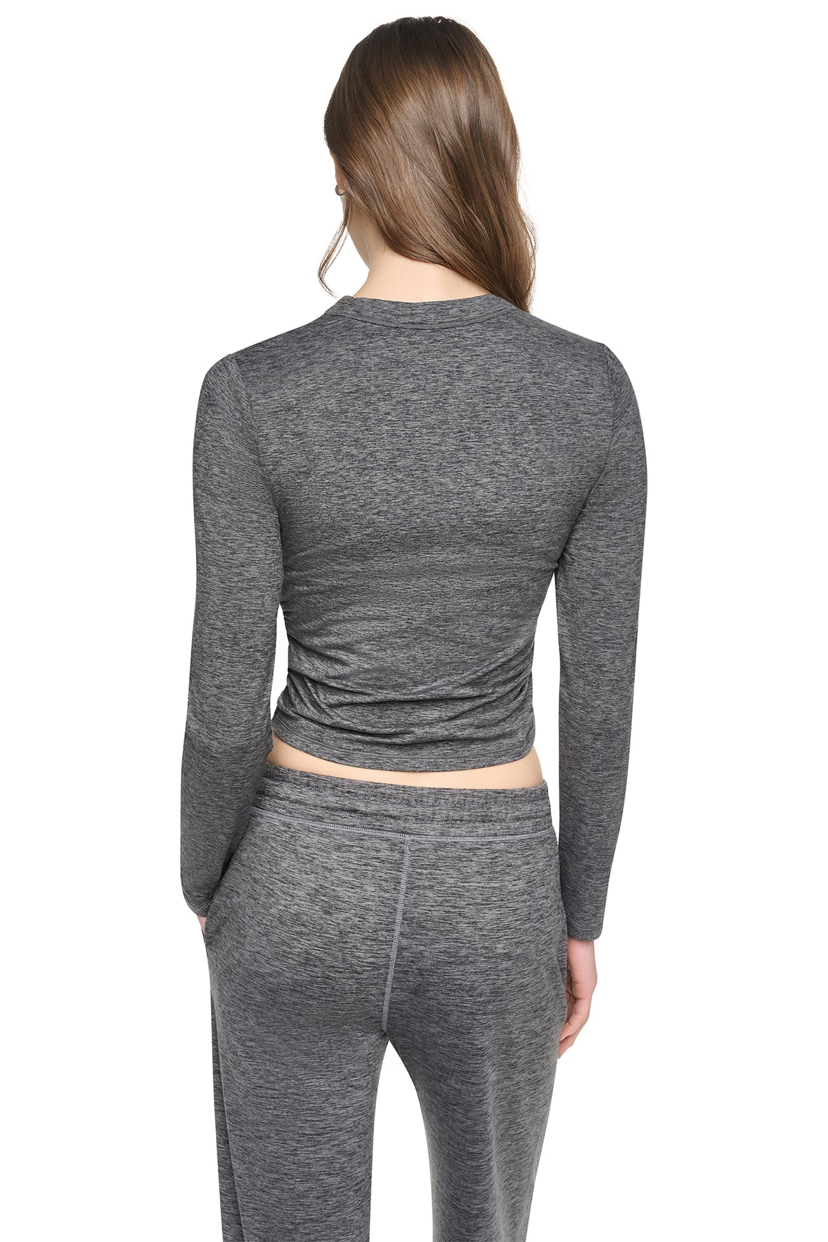 LONG SLEEVE SPACEDYE RUCHED TOP VIEW 2