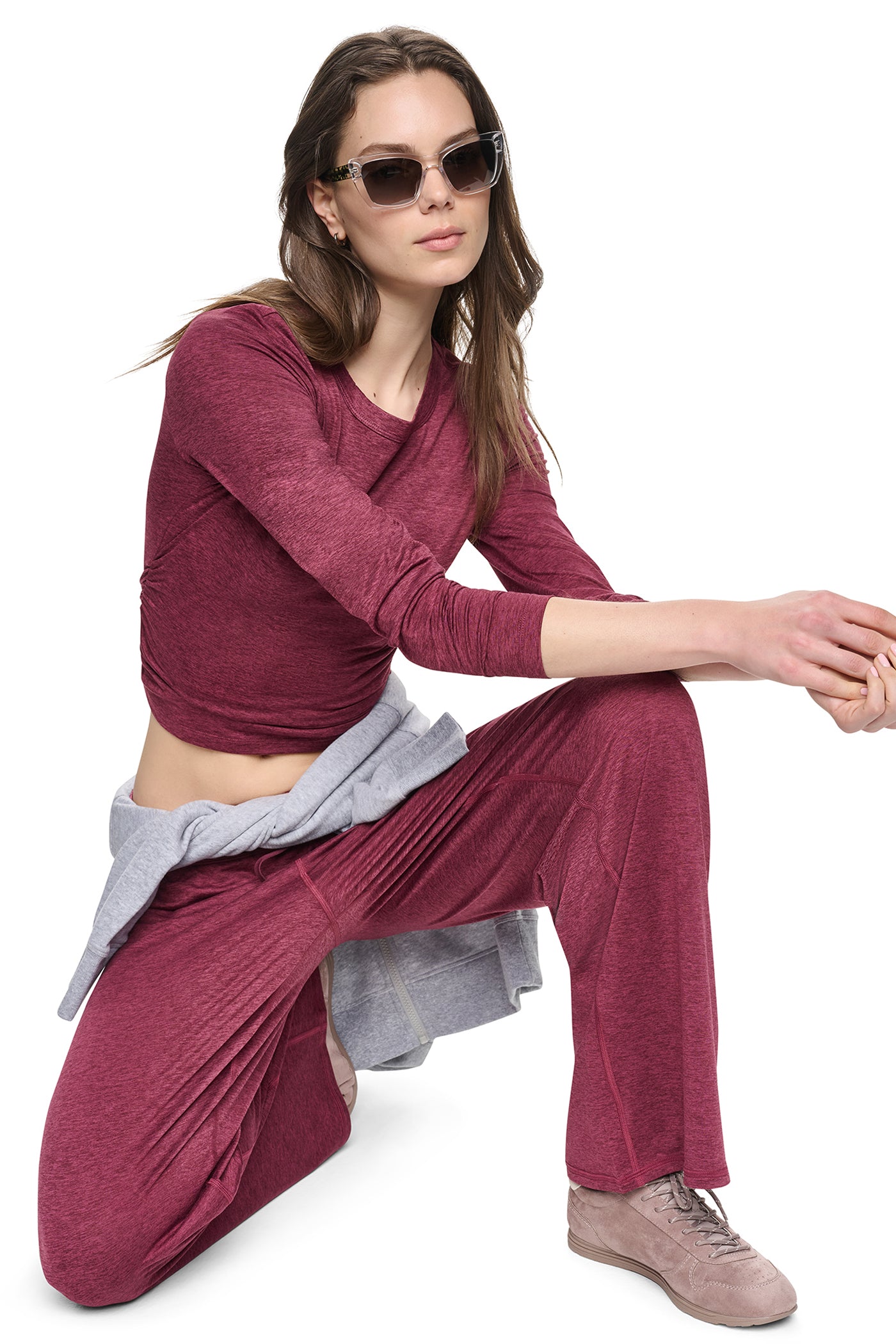 LONG SLEEVE SPACEDYE RUCHED TOP VIEW 9