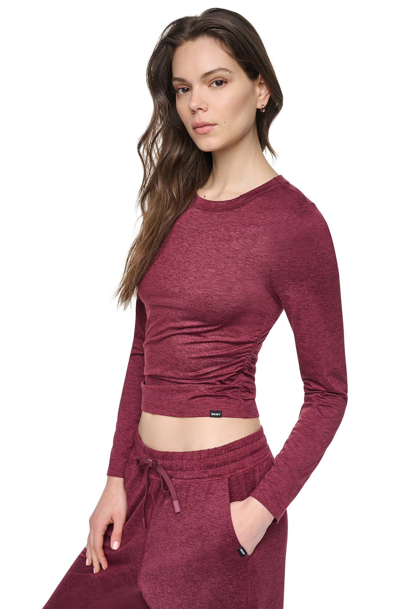 LONG SLEEVE SPACEDYE RUCHED TOP VIEW 4